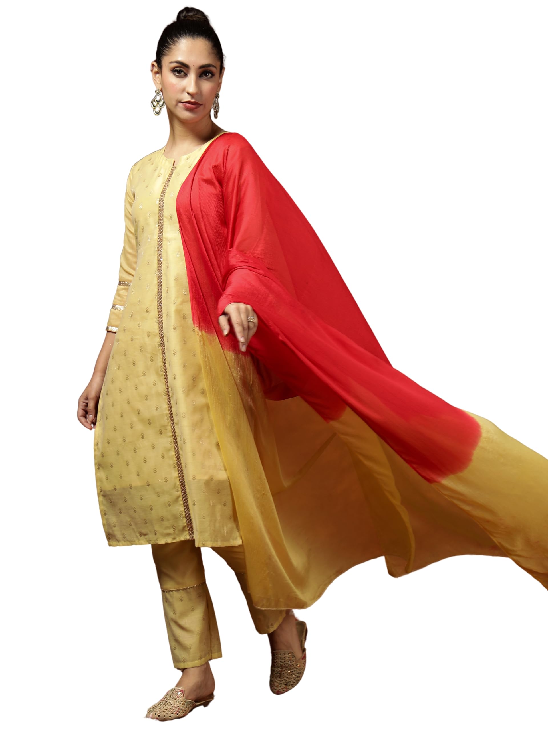 EthnicJunction Chanderi Silk Kurta Pant Dupatta Set