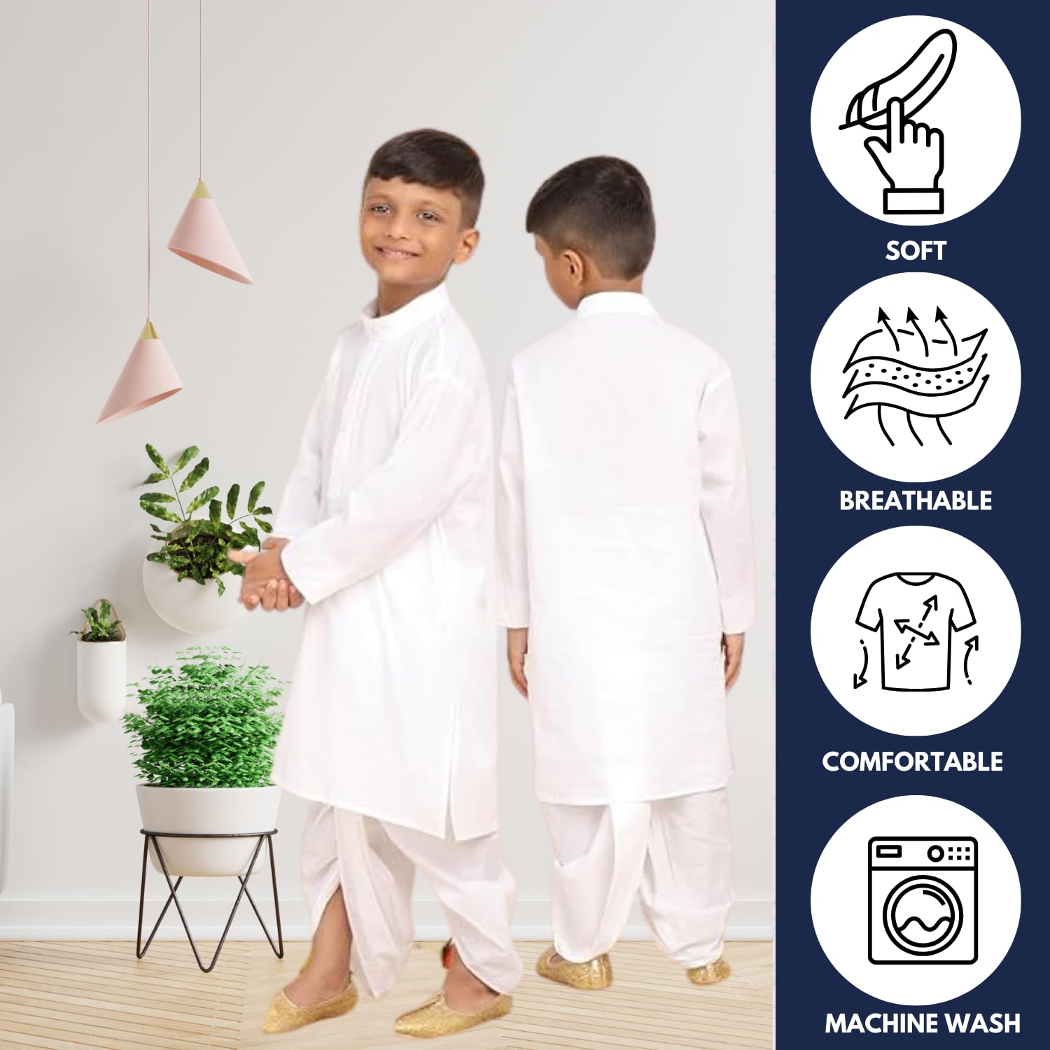 Baba Boy Cotton Kurta Dhoti Set - White - Image 5