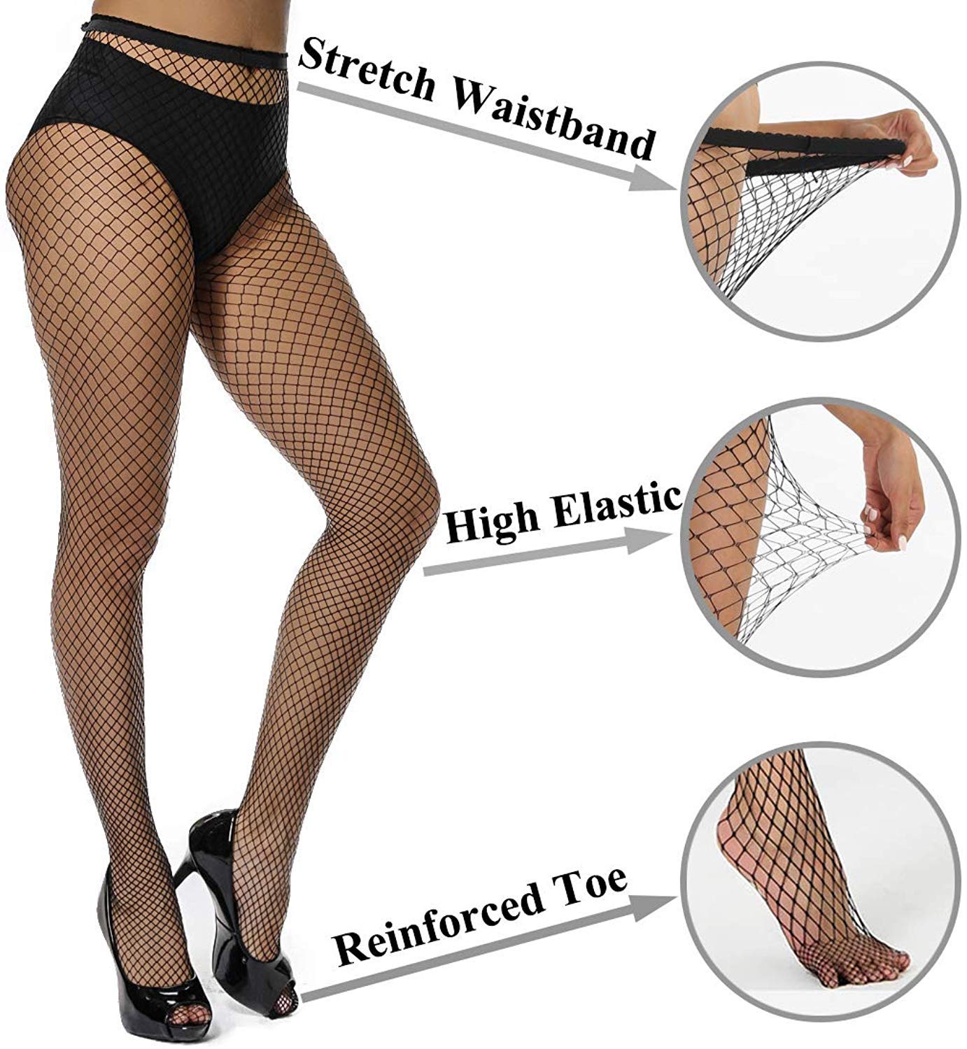 PLUMBURY Women's High Waist Fishnet Tights - Black - Image 2