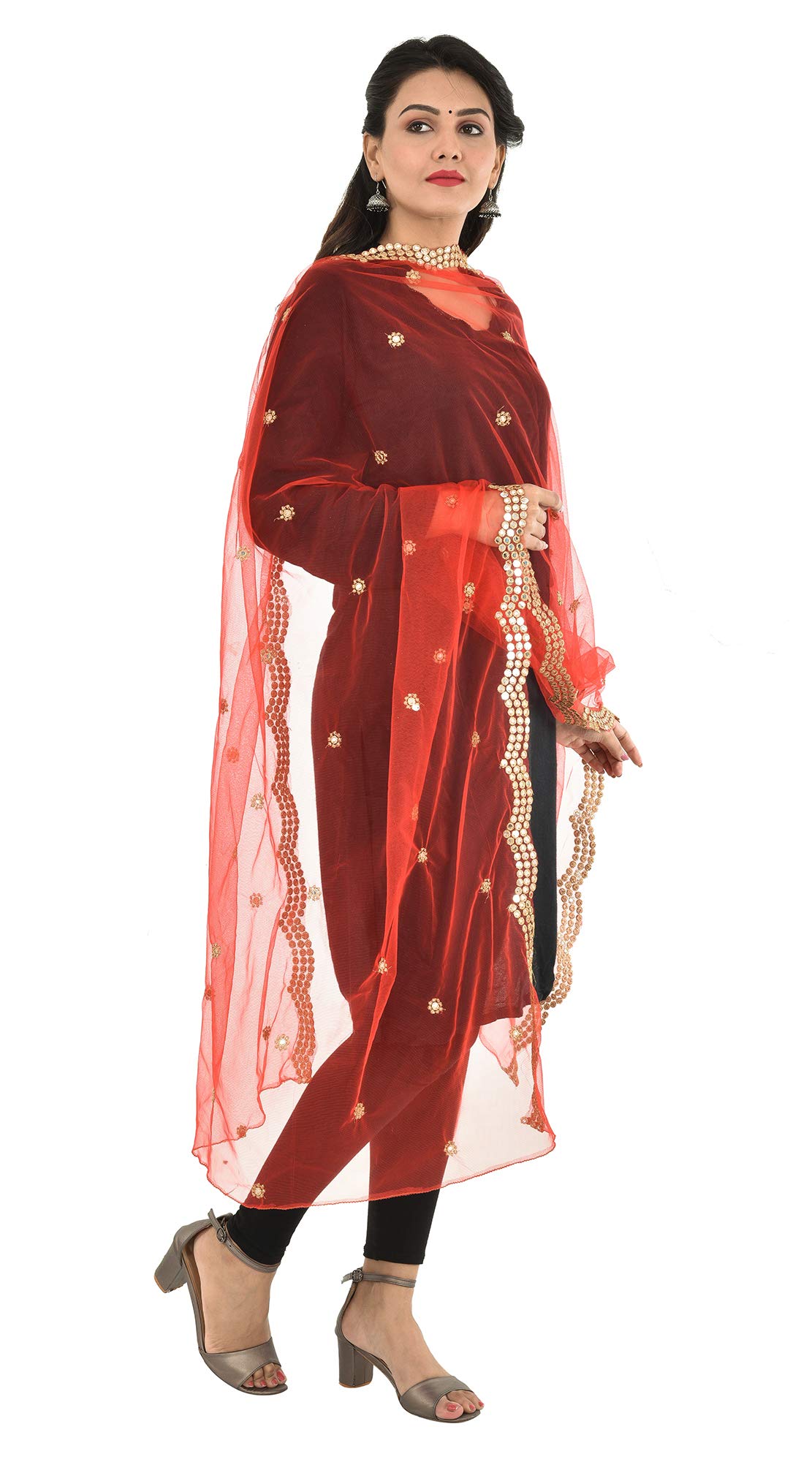 YOUTHQUAKE Red Embroidered Chiffon Dupatta for Women - Image 5