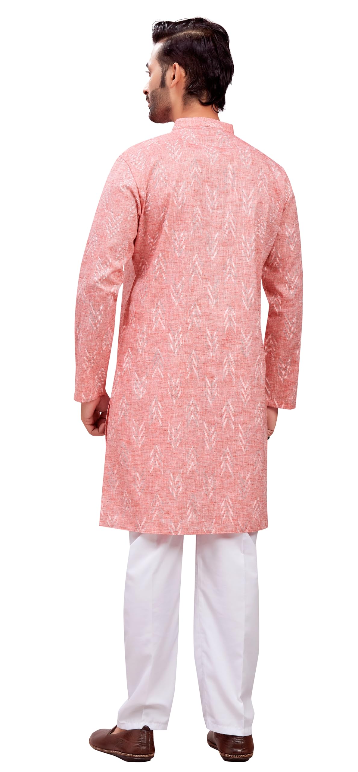 Studio Shringaar Men's Cotton Blend Ikat Printed Kurta - Tomato - Image 2