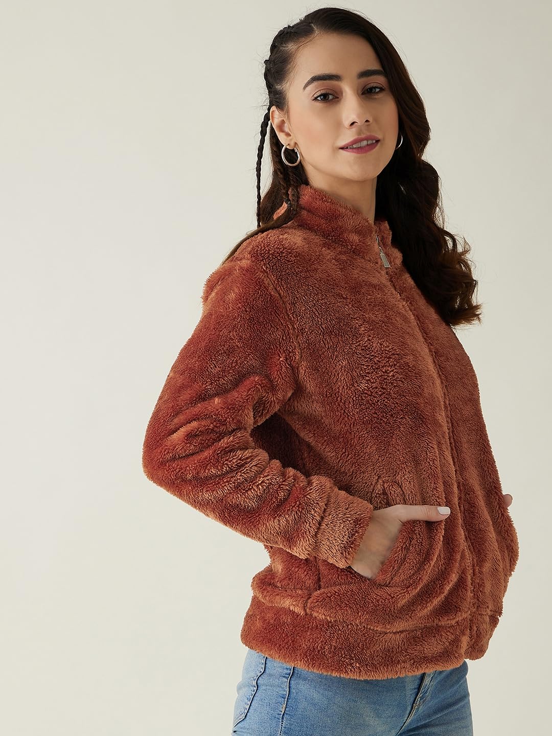 Modeve Women Solid Full Sleeve Winter Jacket - Rust - Image 5