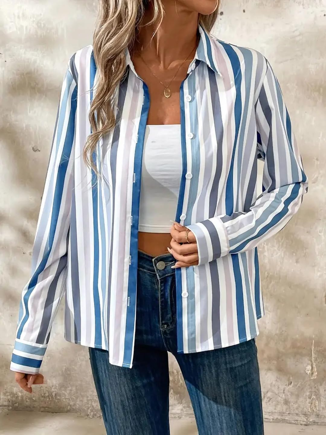 SheWill Women's Blue Stripe Print Shirt - Image 3