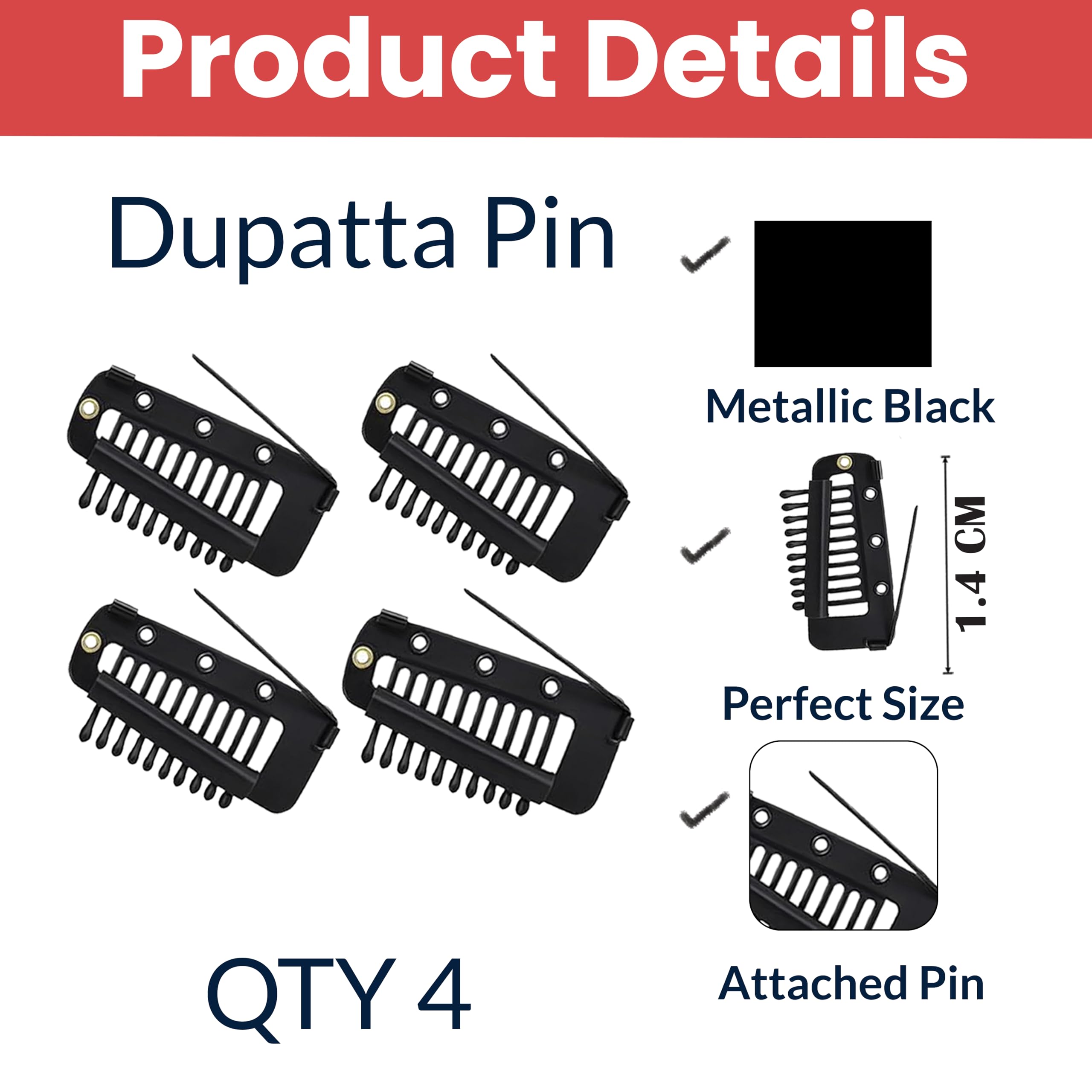 Temperia Black Dupatta Clips for Women - Image 2