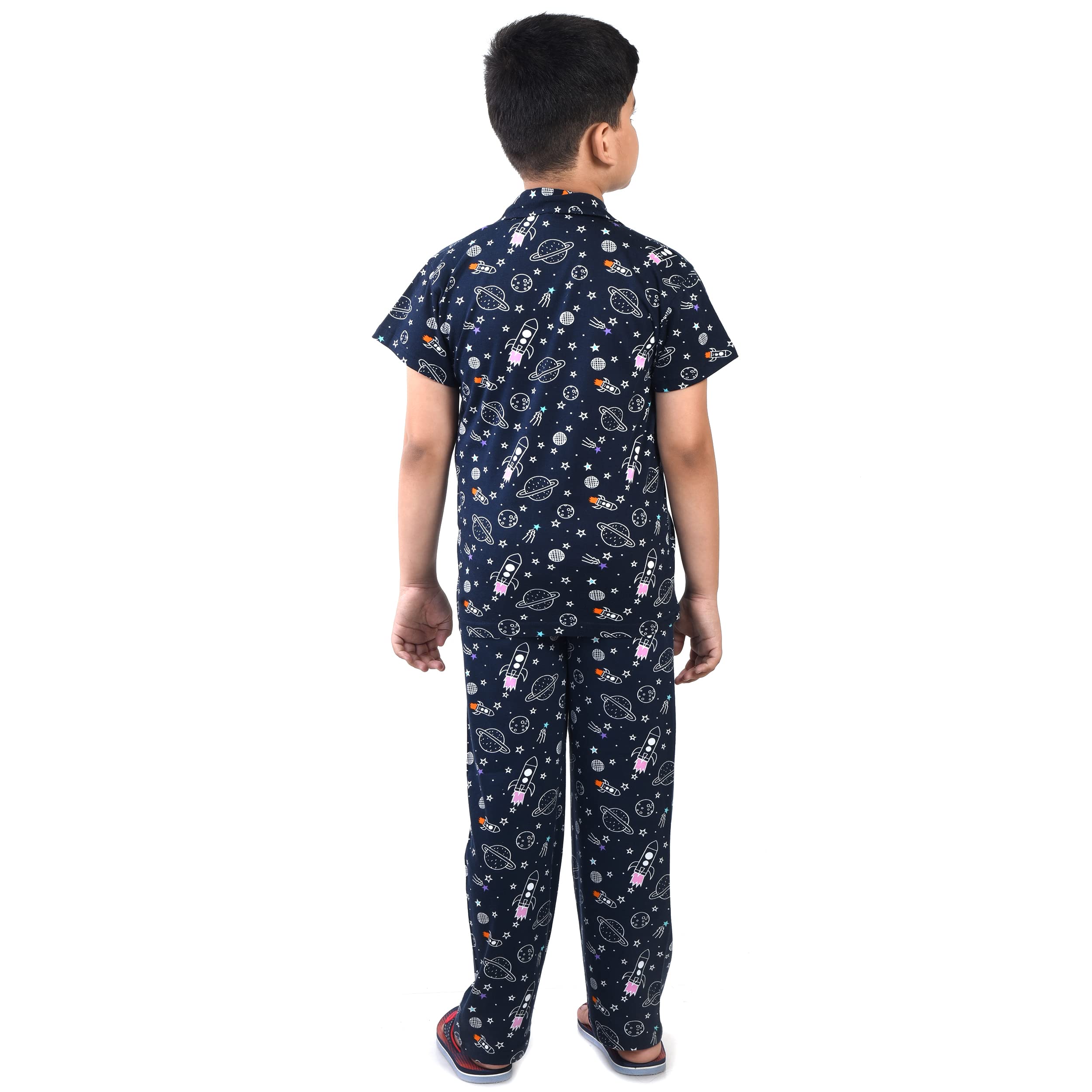 Clothe Funn Unisex Navy Blue Cotton Printed Pajama Set - Image 5