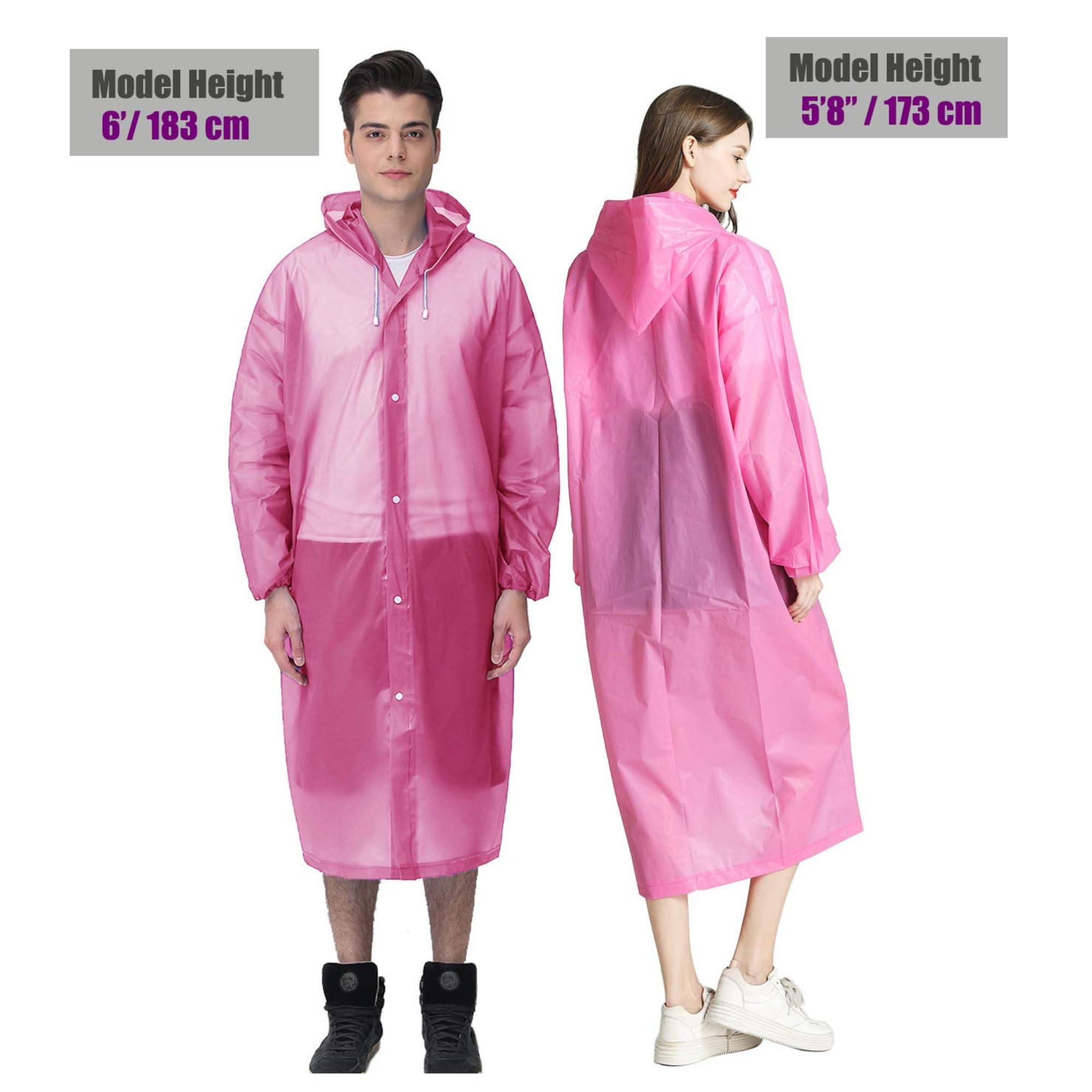 homepixi Pink Reusable Raincoat Poncho for Men & Women - Image 5