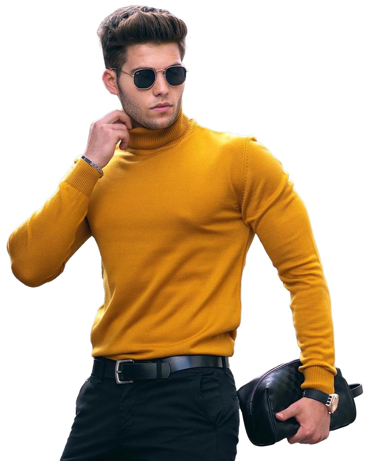 AUSK Men's Yellow High Neck T-Shirt