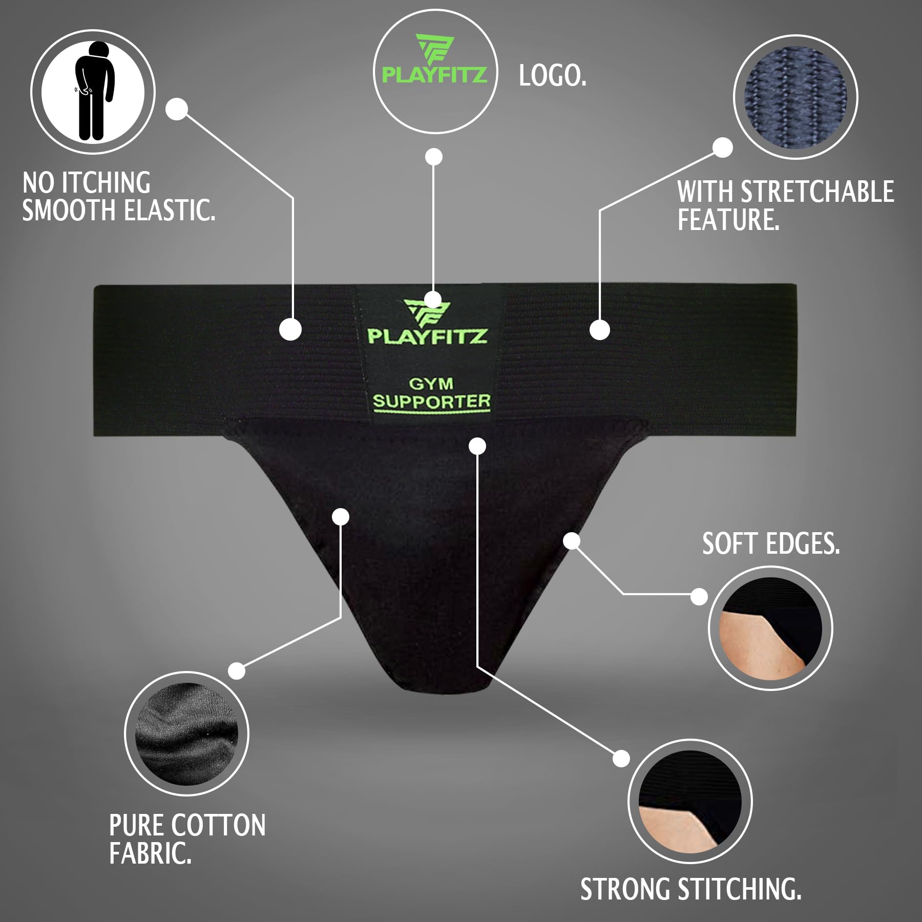 PLAYFITZ Men's Gym Supporter - Stretchable Cotton - Image 2