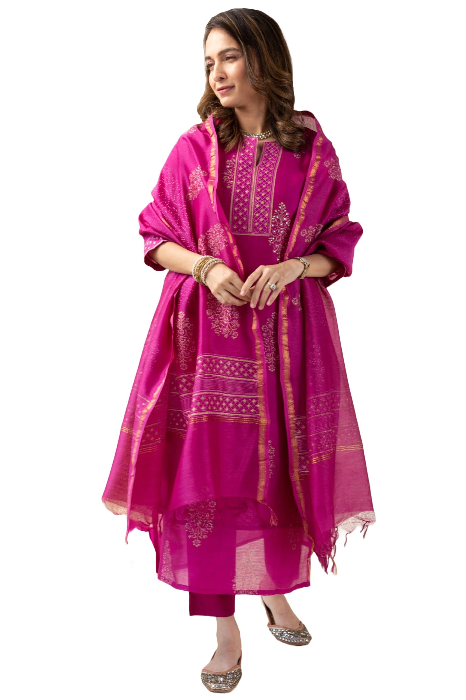GoSriKi Pink Rayon Kurta Set for Women