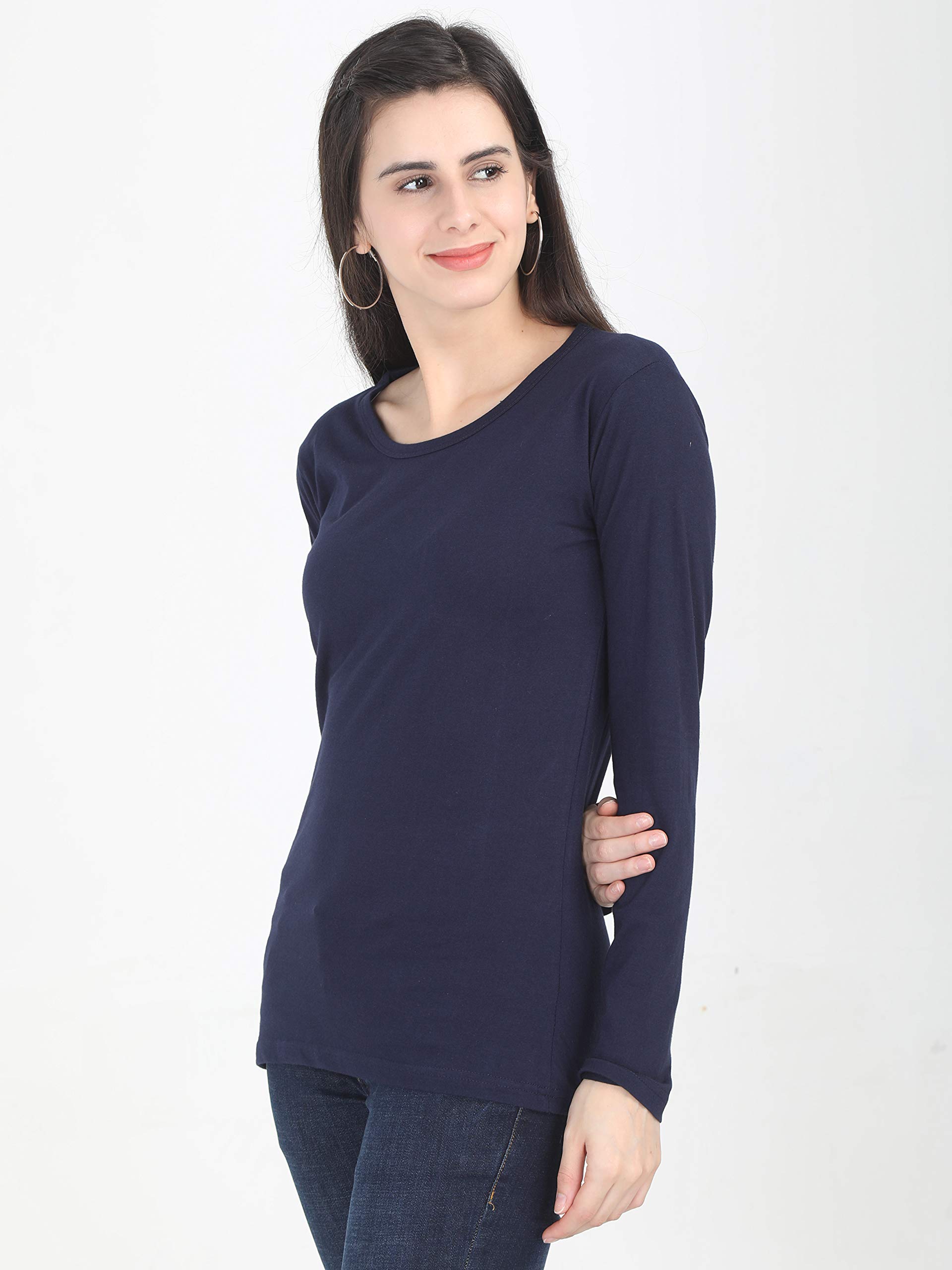 FLEXIMAA Women's Cotton Round Neck T-Shirt - Navy Blue - Image 3