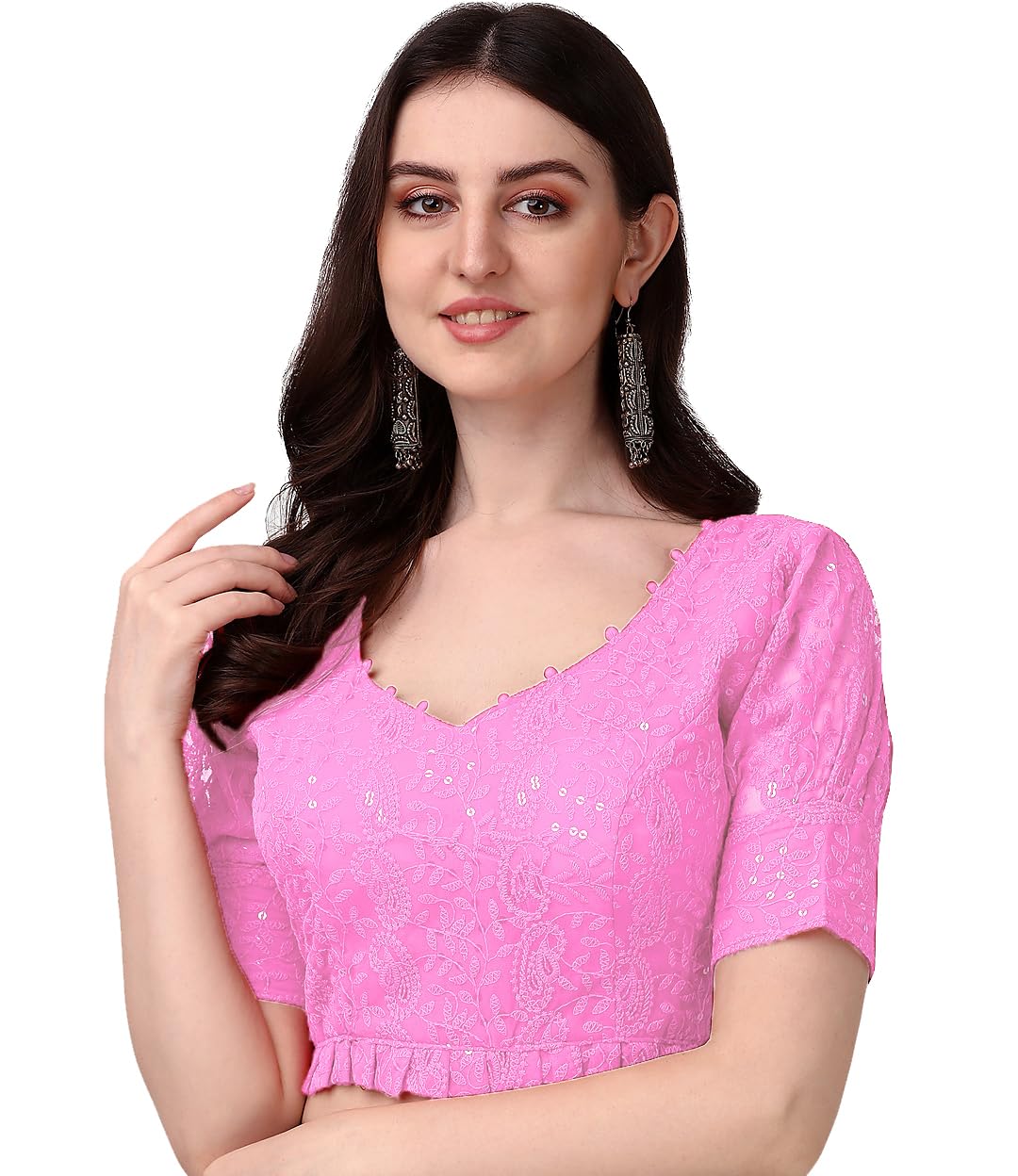 Pujia Mills Women's Georgett Embroidery Blouse - Baby Pink