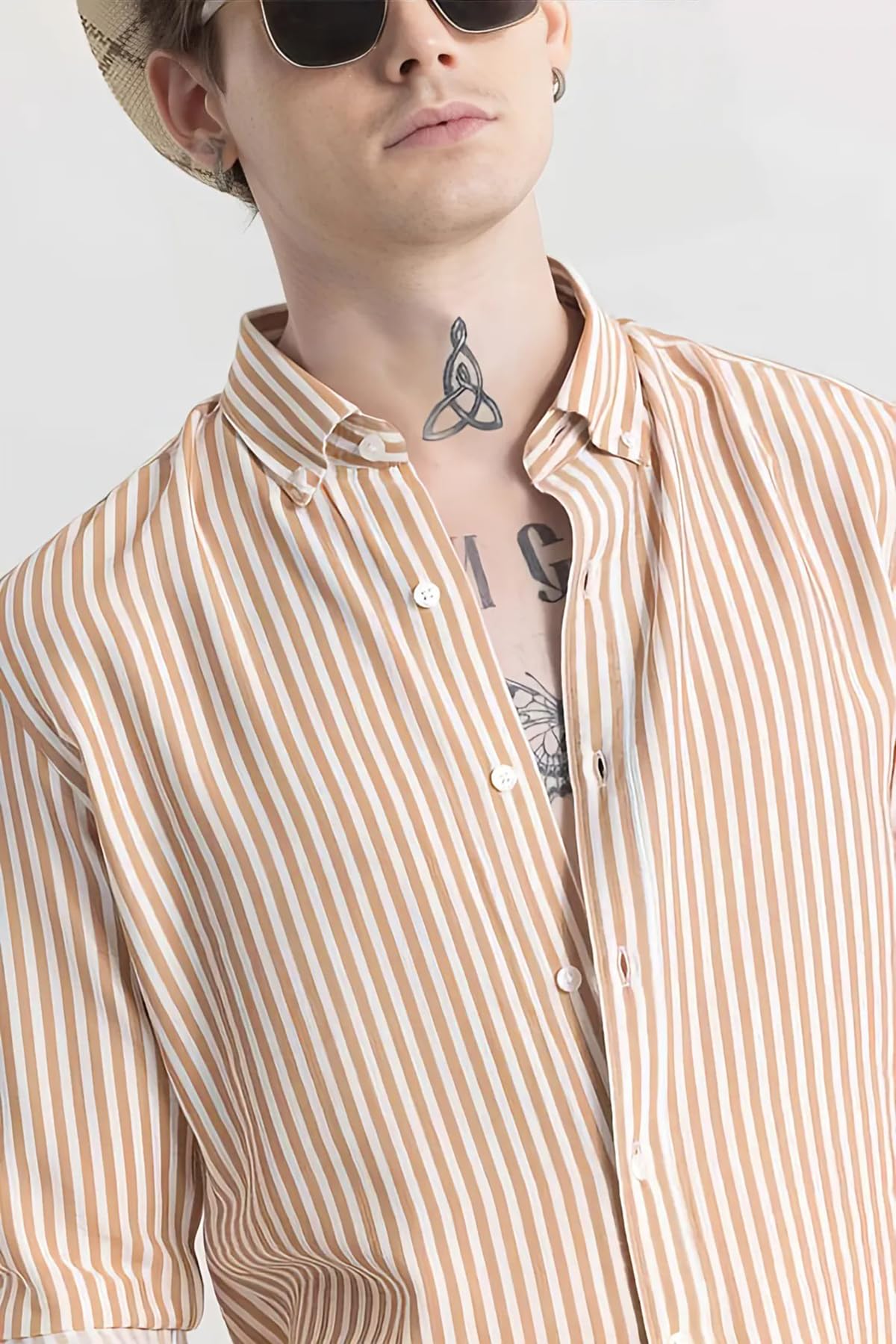 U Fashion Men Formal Shirt - Brown White Striped - Image 2