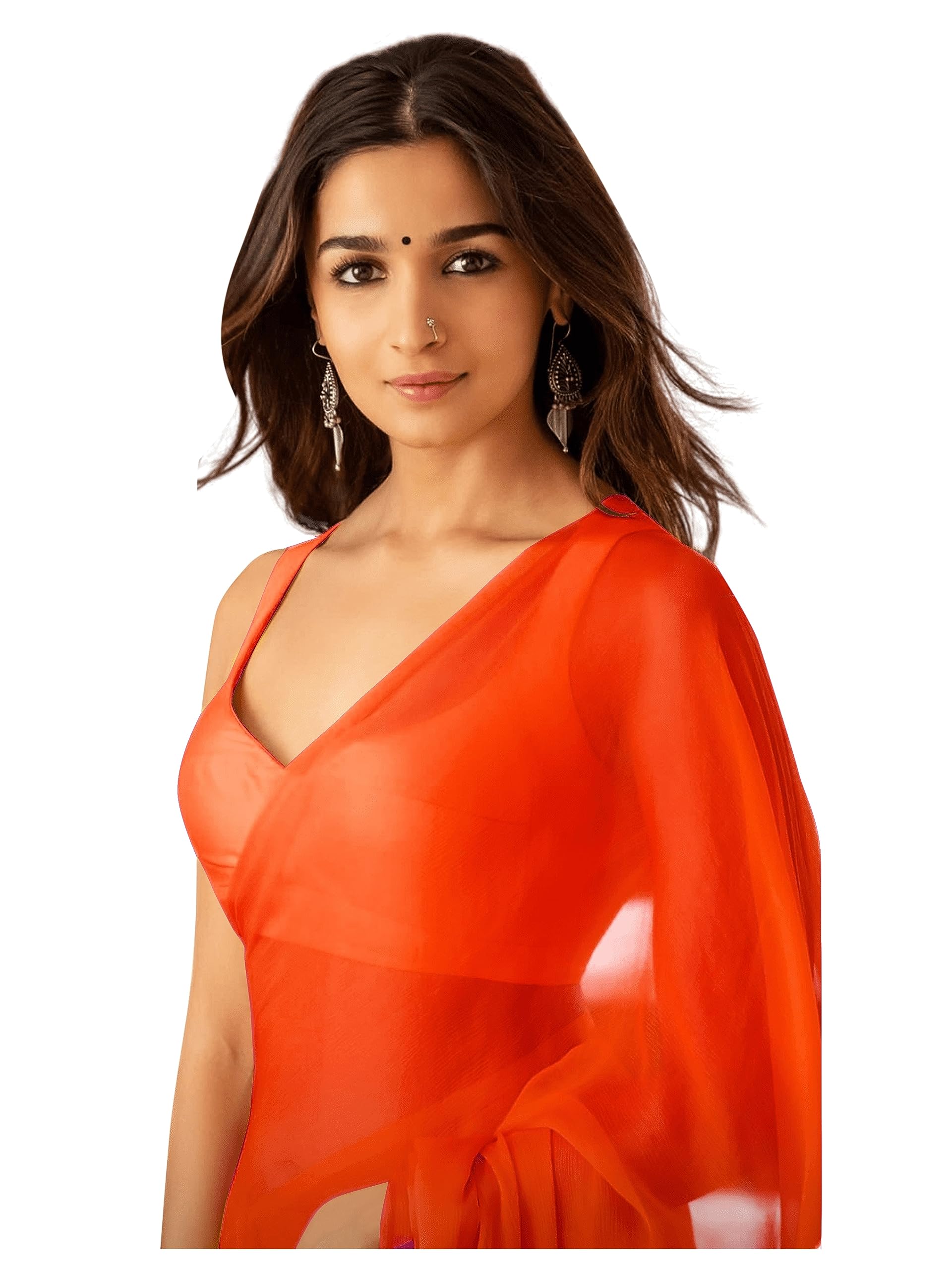 Sidhidata Georgette Saree for Women - Dark Orange