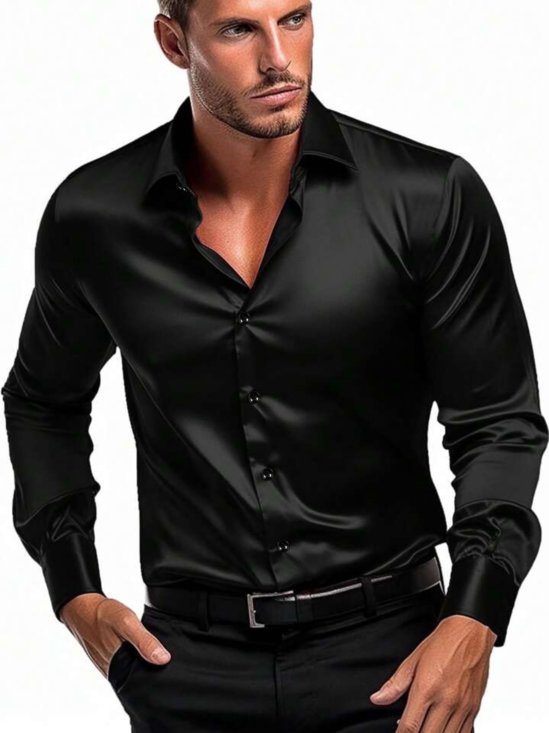 IndoPrimo Black Satin Shirt for Men
