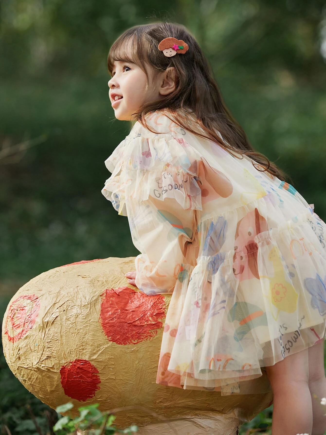 TAGAS Heart Print Girl Dress - Cream - Image 4