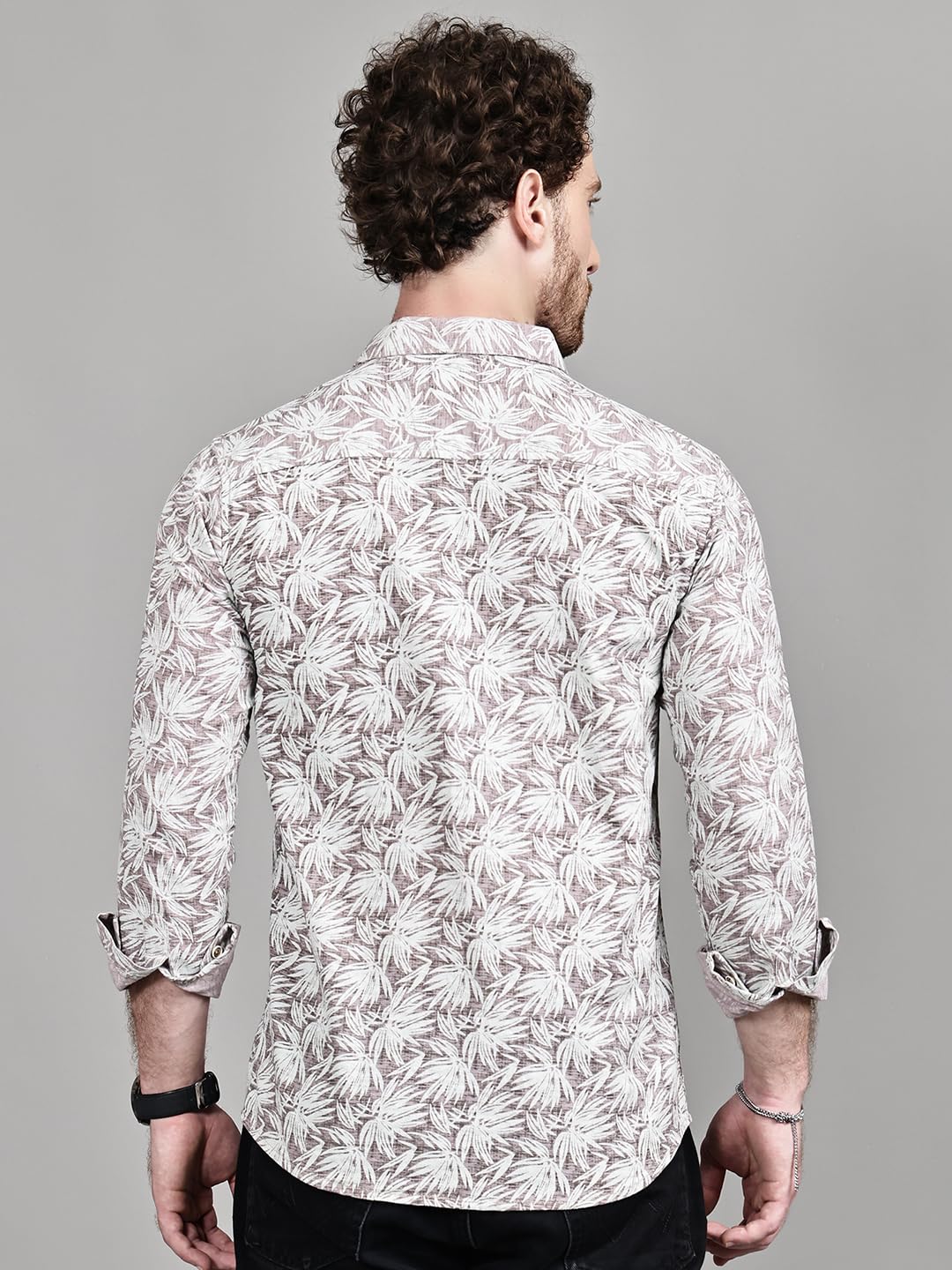 Majestic Man Printed Cotton Casual Shirt - Dusty Mauve - Image 4