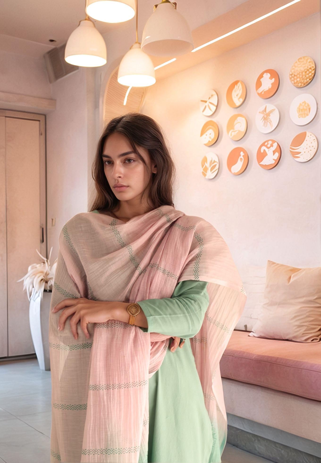 GoSriKi Women's Rayon Kurta with Pant & Dupatta - Pista - Image 4