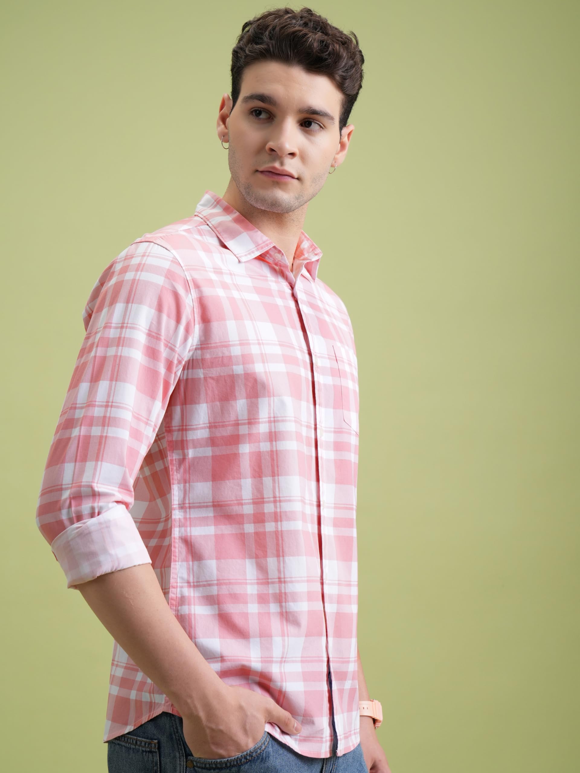 Highlander Men's Checked Cotton Shirt - Pink White - Image 4