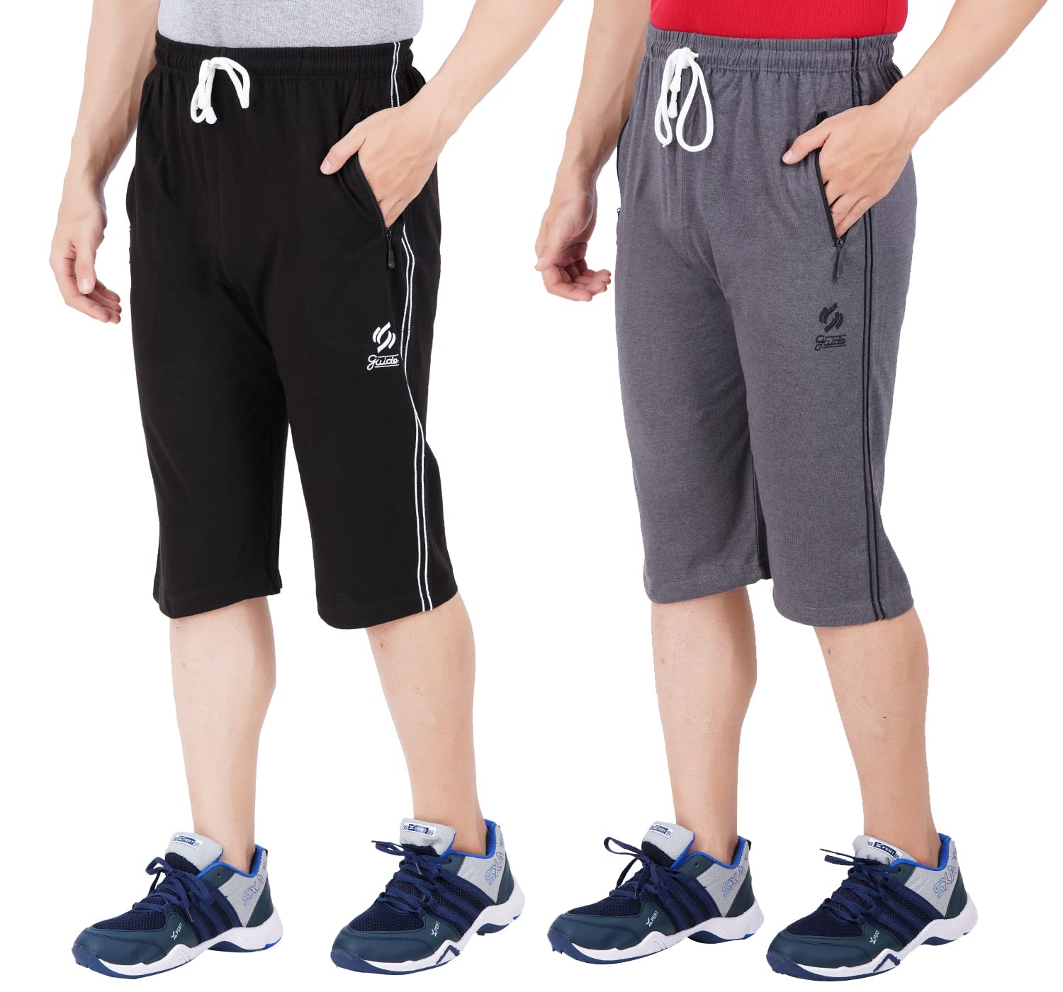 Men's Cotton Capri Shorts - Gray & Black