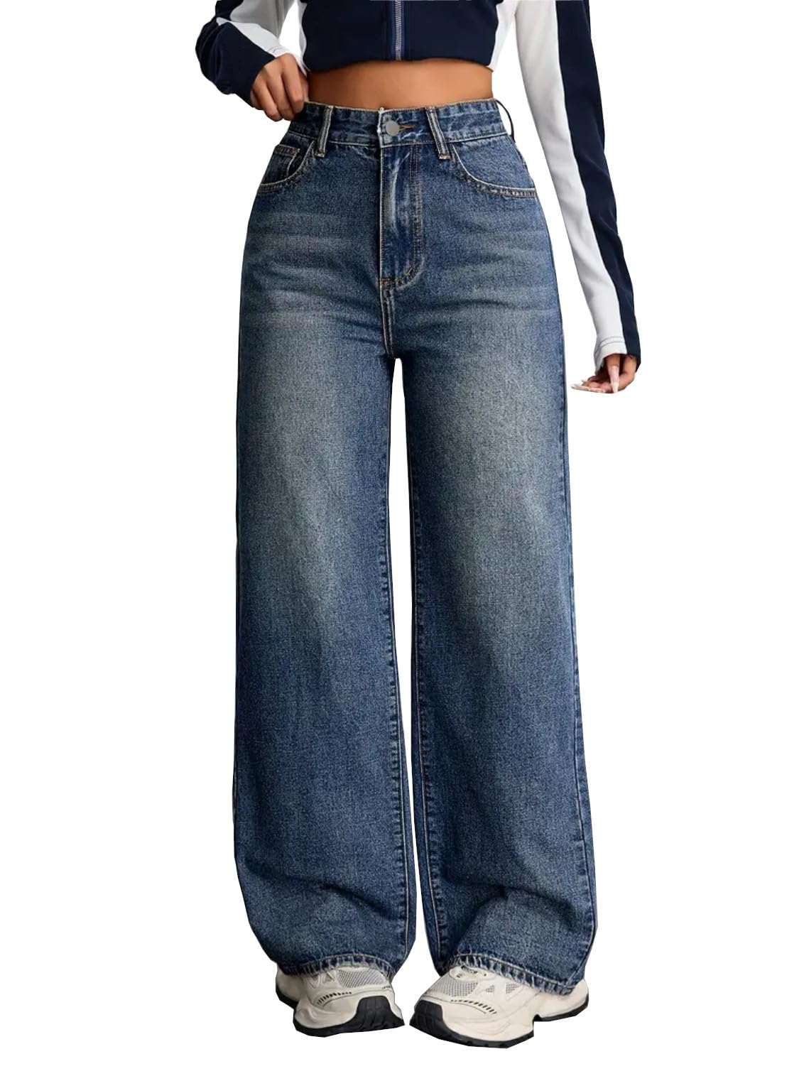 Nifty High Waist Baggy Jeans for Women - Peacock Blue