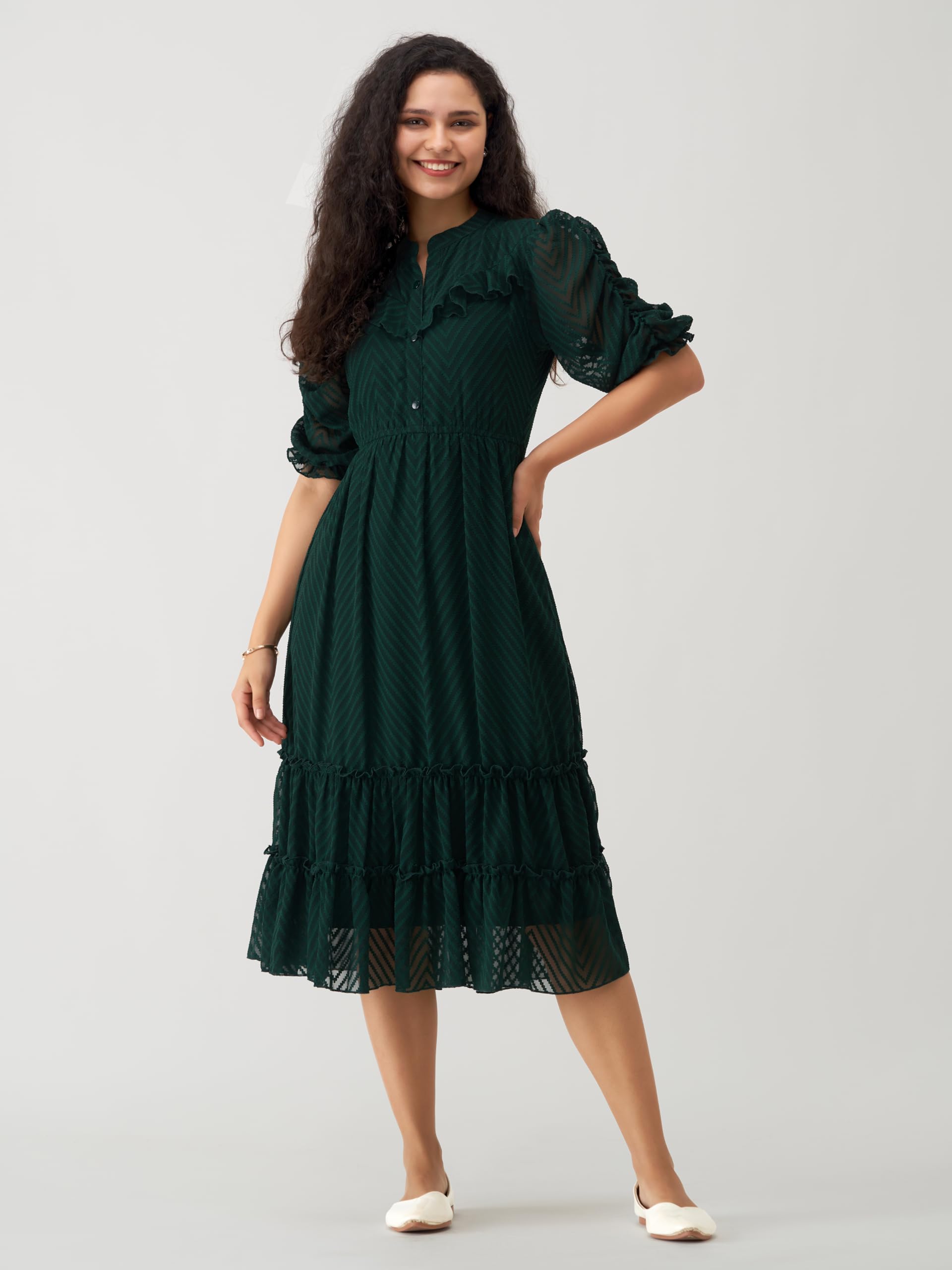 AASK Below The Knee Dress for Women - Green - Image 5