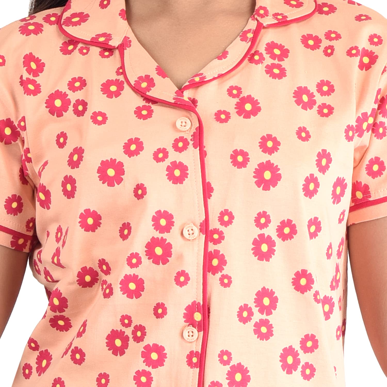 Clothe Funn Peach Cotton Nightwear Set for Girls - Image 2