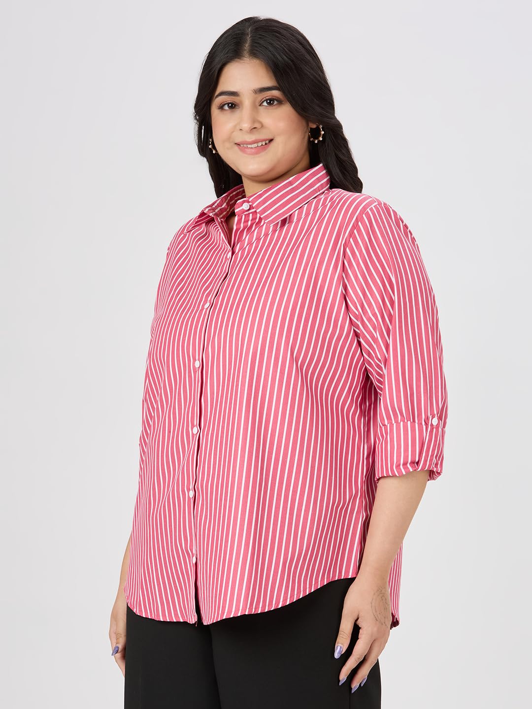 Style Quotient Women Red White Stripe Formal Shirt - Image 3