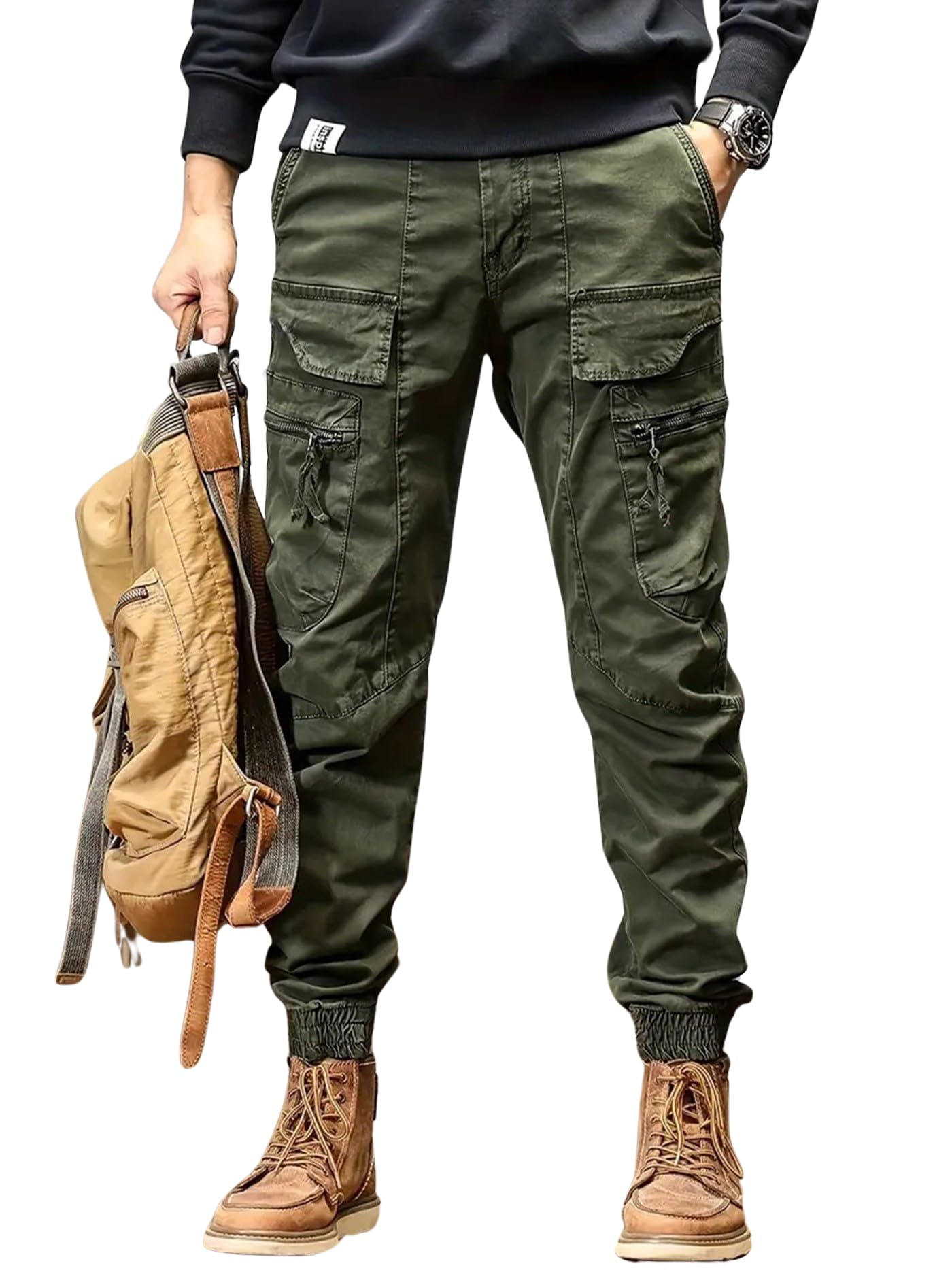 Lymio Men's Cotton Cargo Pants - Green