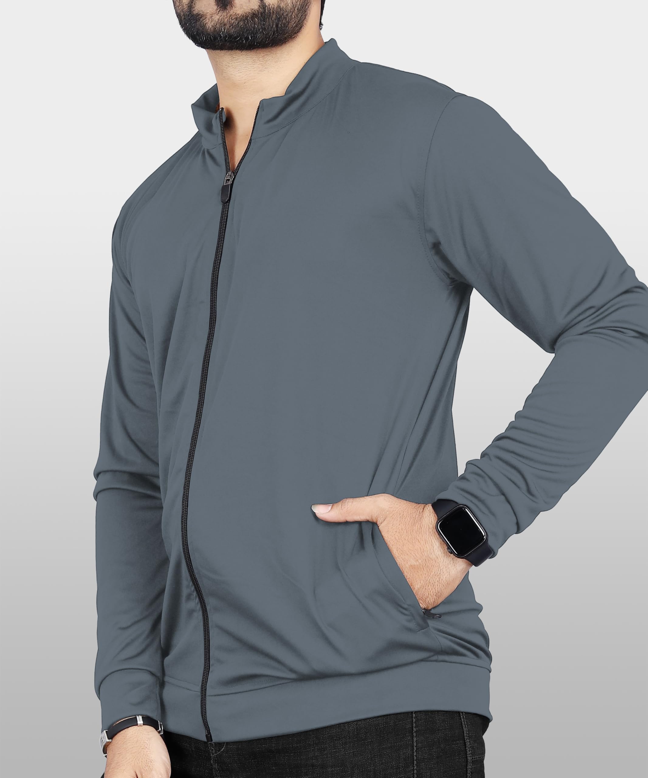 FIBREZA Men's Solid Polyester Sports Jacket - Grey - Image 3