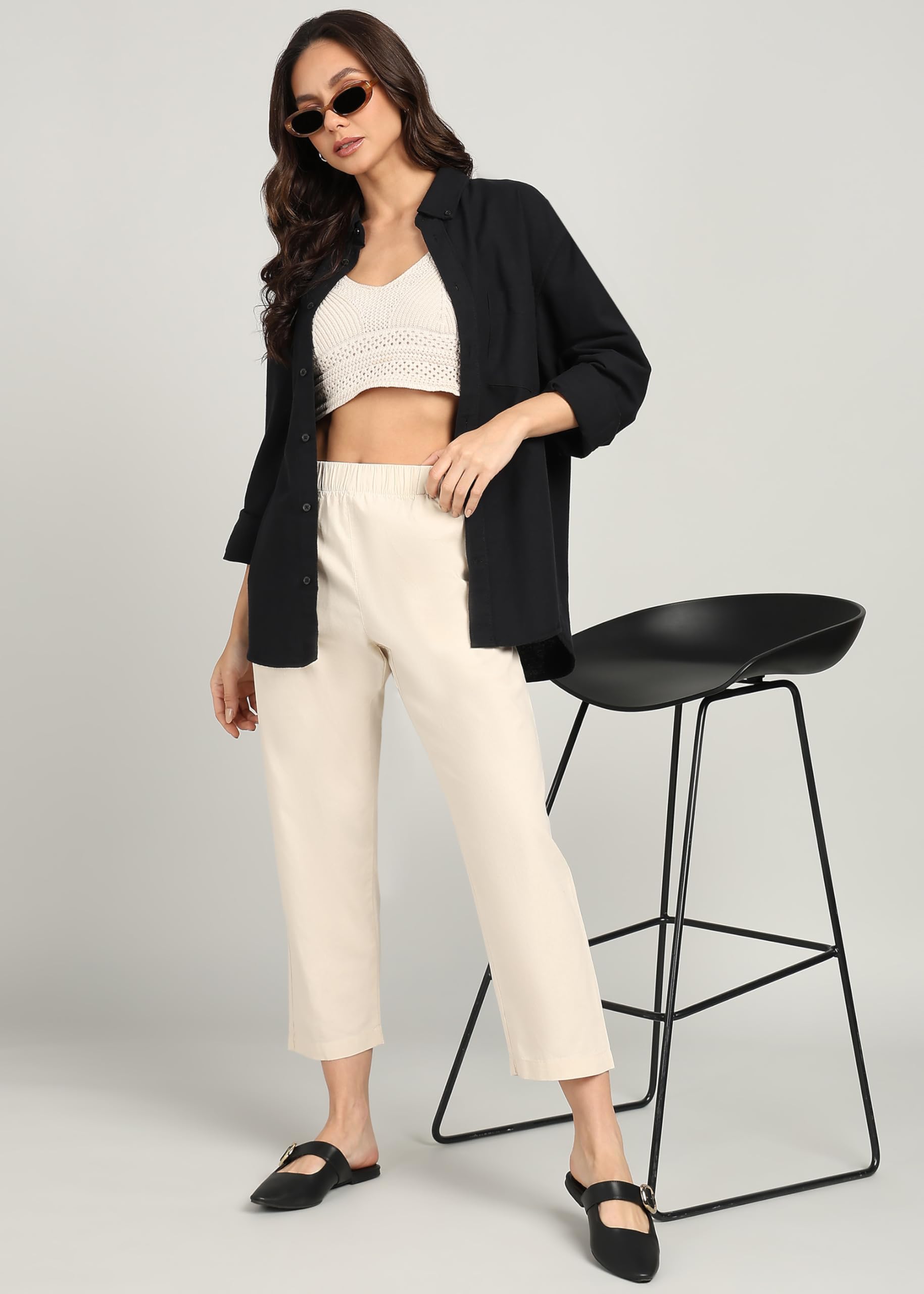 Alan Jones Women High Rise Relaxed Ankle Pants - Cotton - Image 2