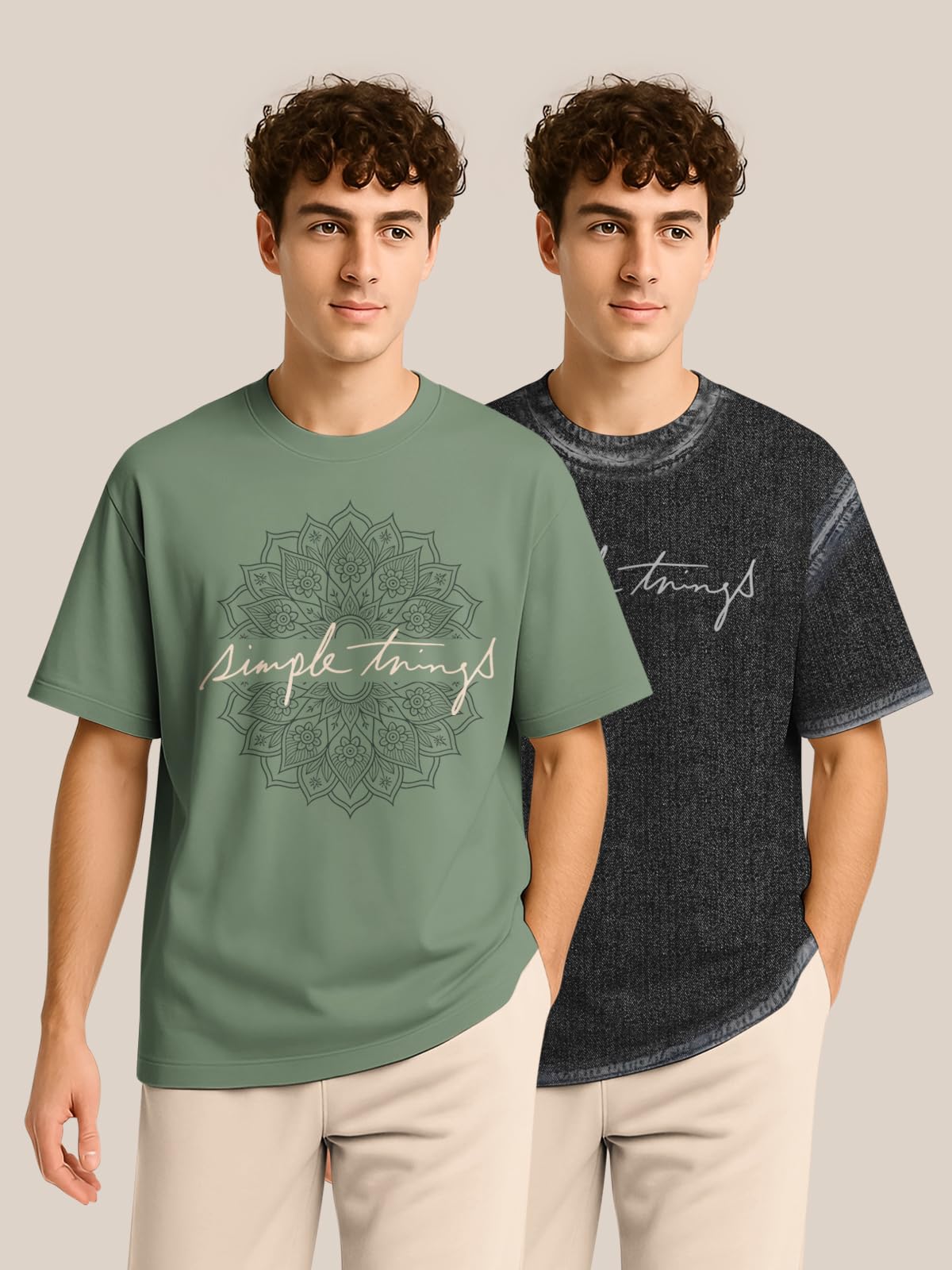 BULLMER Men's Cotton T-Shirt - Olive/Denim Black - Image 2