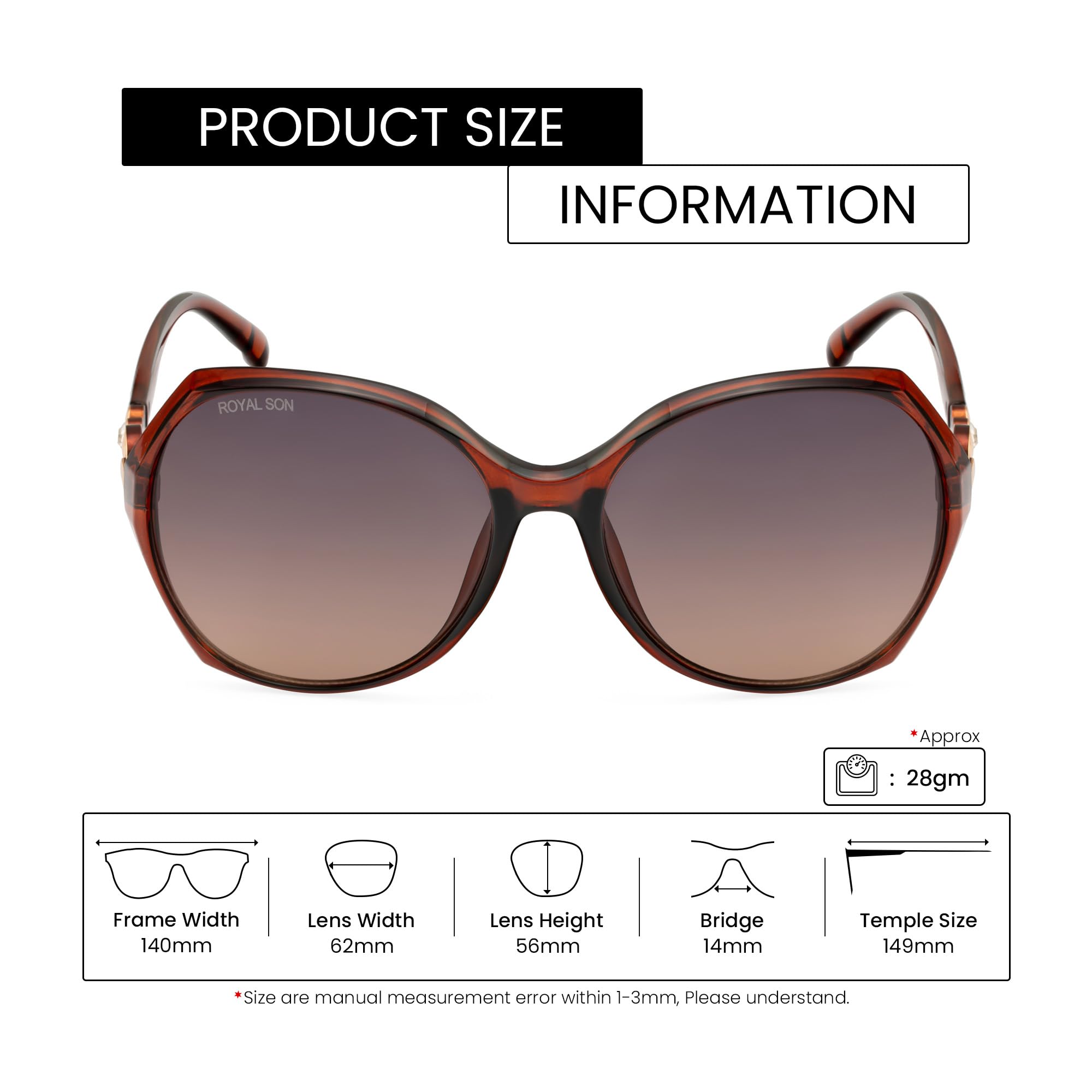 ROYAL SON Butterfly Sunglasses for Women - Grey Black Brown - Image 3