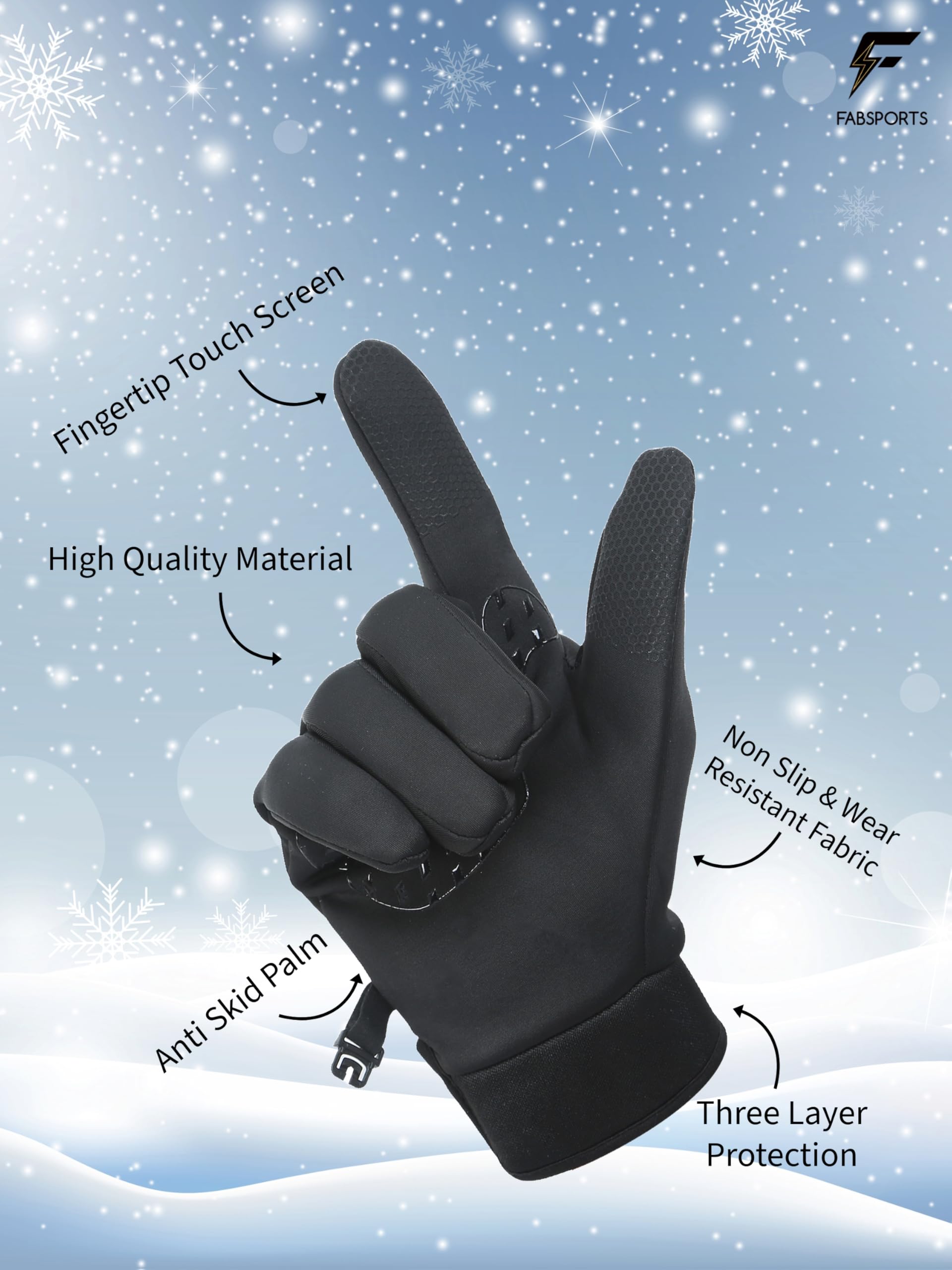 FABSPORTS Touchscreen Winter Gloves for Men & Women - Reflective - Image 3