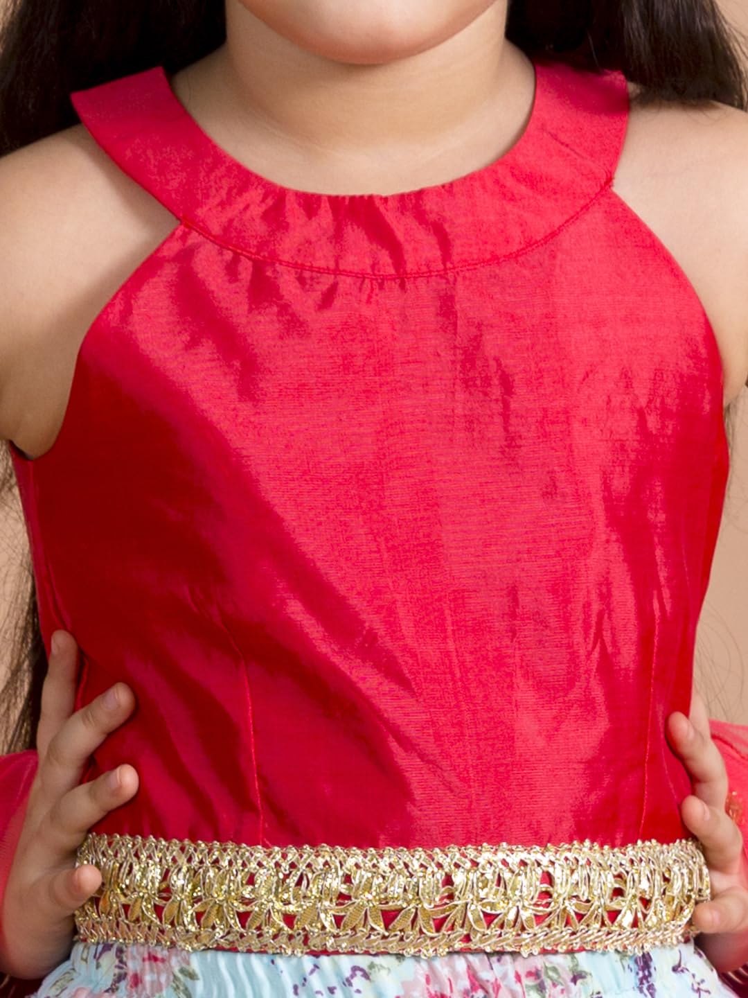 Pspeaches Girls Lehenga Choli - Red Blue Floral - Image 5