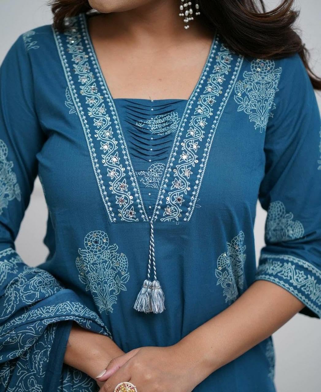 PARTHVI Blue Cotton Printed Kurta Set for Women - Image 5