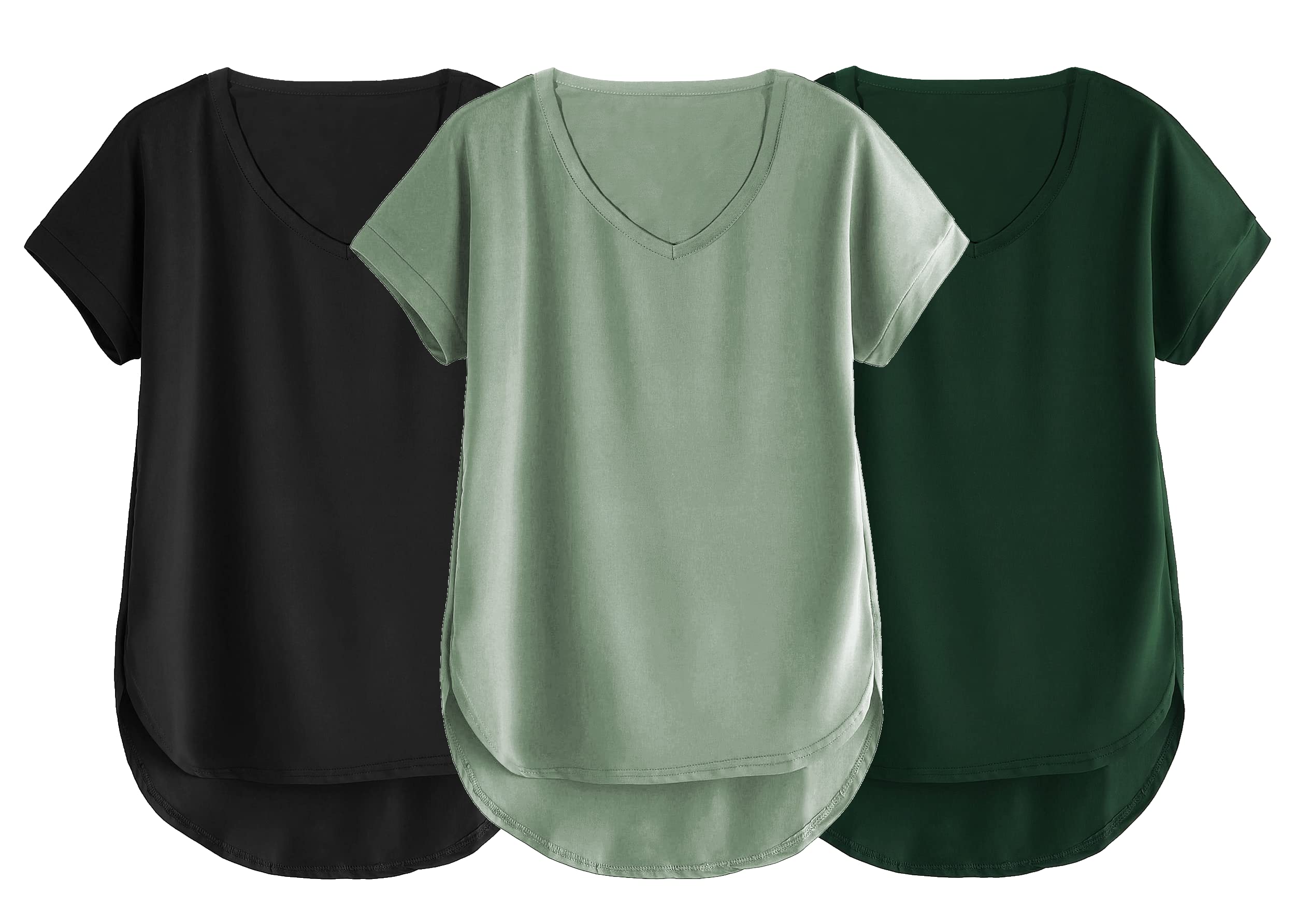 V-Neck Cotton Tshirts for Women - Bottle Green, Black & Sage Green