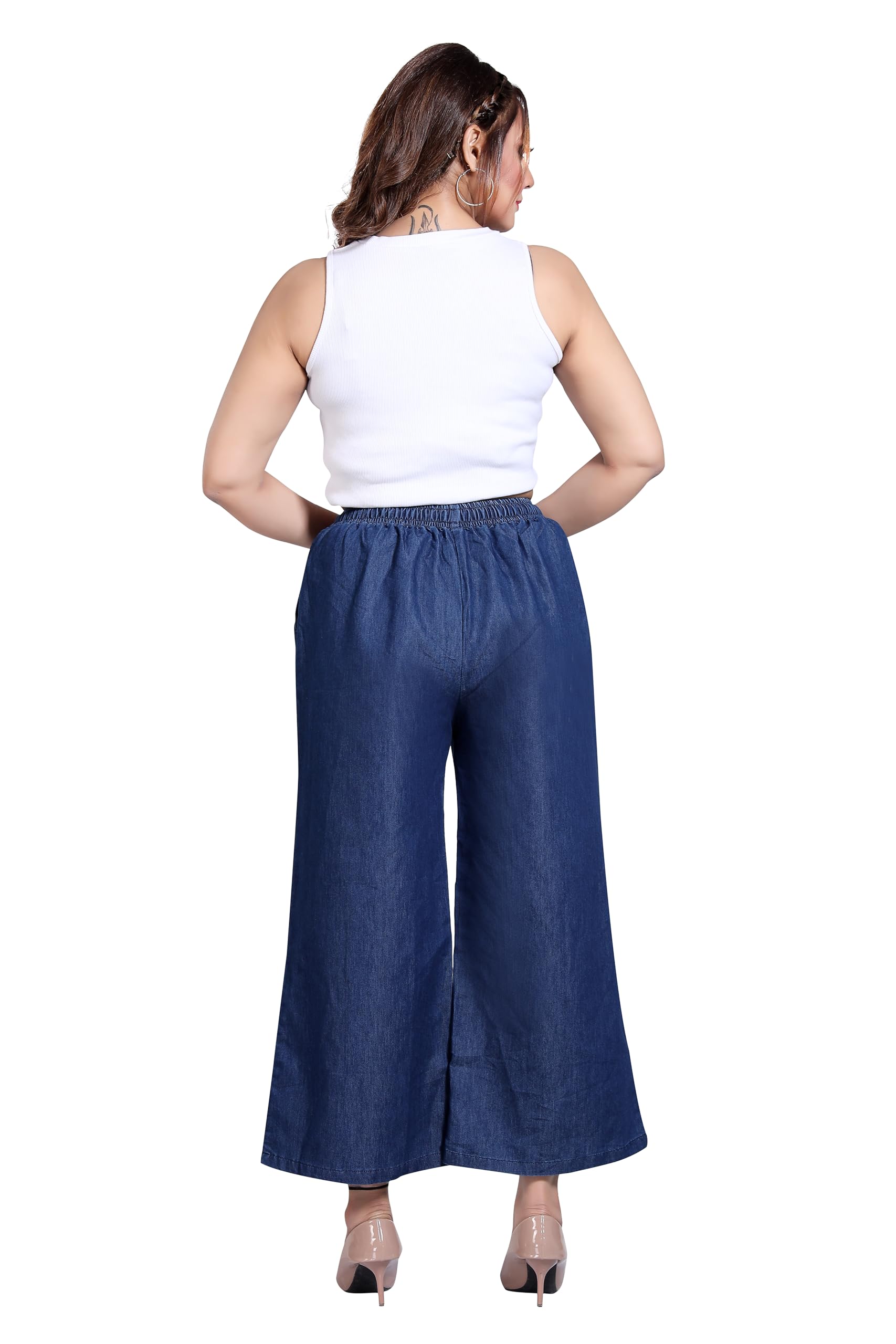BENKILS Women's Dark Blue Denim Palazzo Pants - Image 5