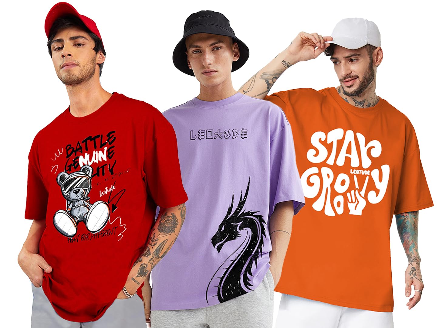 LEOTUDE Men's Oversized T-Shirt - Wild Red Purple