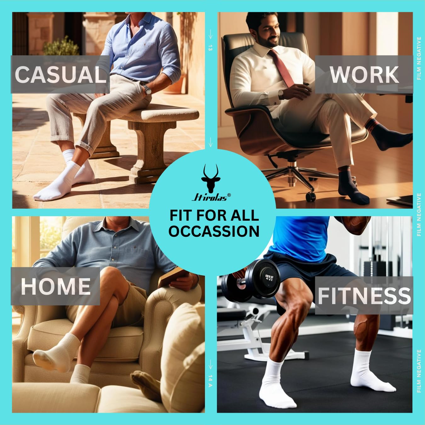 Hirolas Men's Thick Cotton Half Terry Sports Socks - Black, Light Grey, White - Image 5