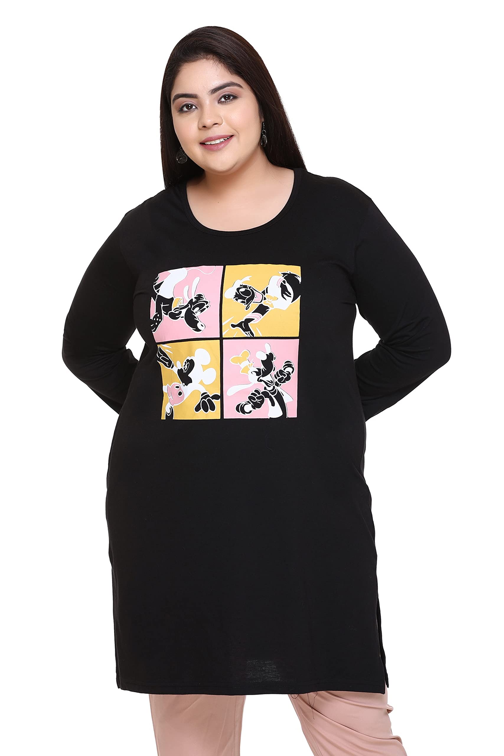 RYSH Women's Long Knee Length Tshirts - Jet Black