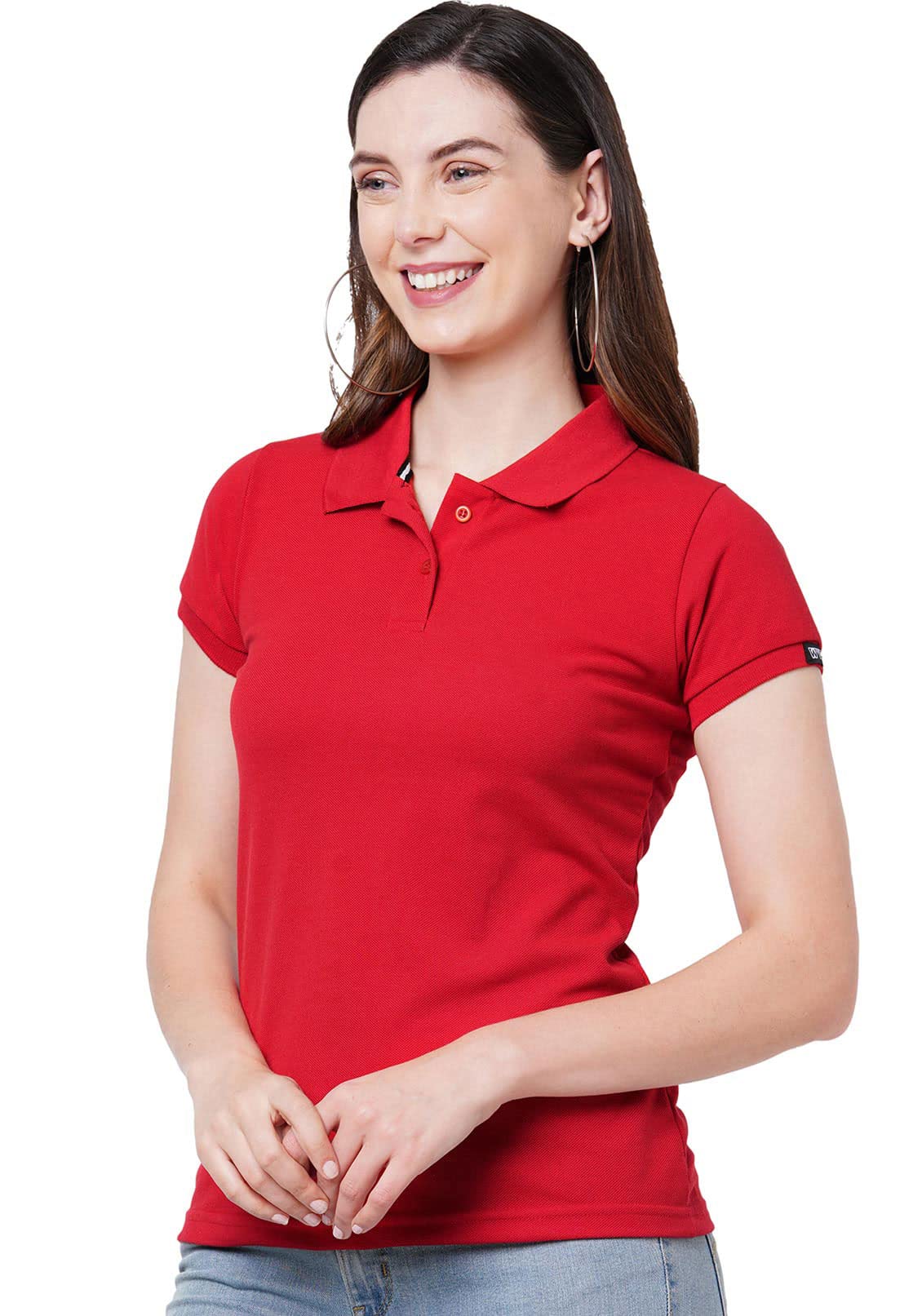 Authentic Wear Womens Polo Collar T-Shirt - Red
