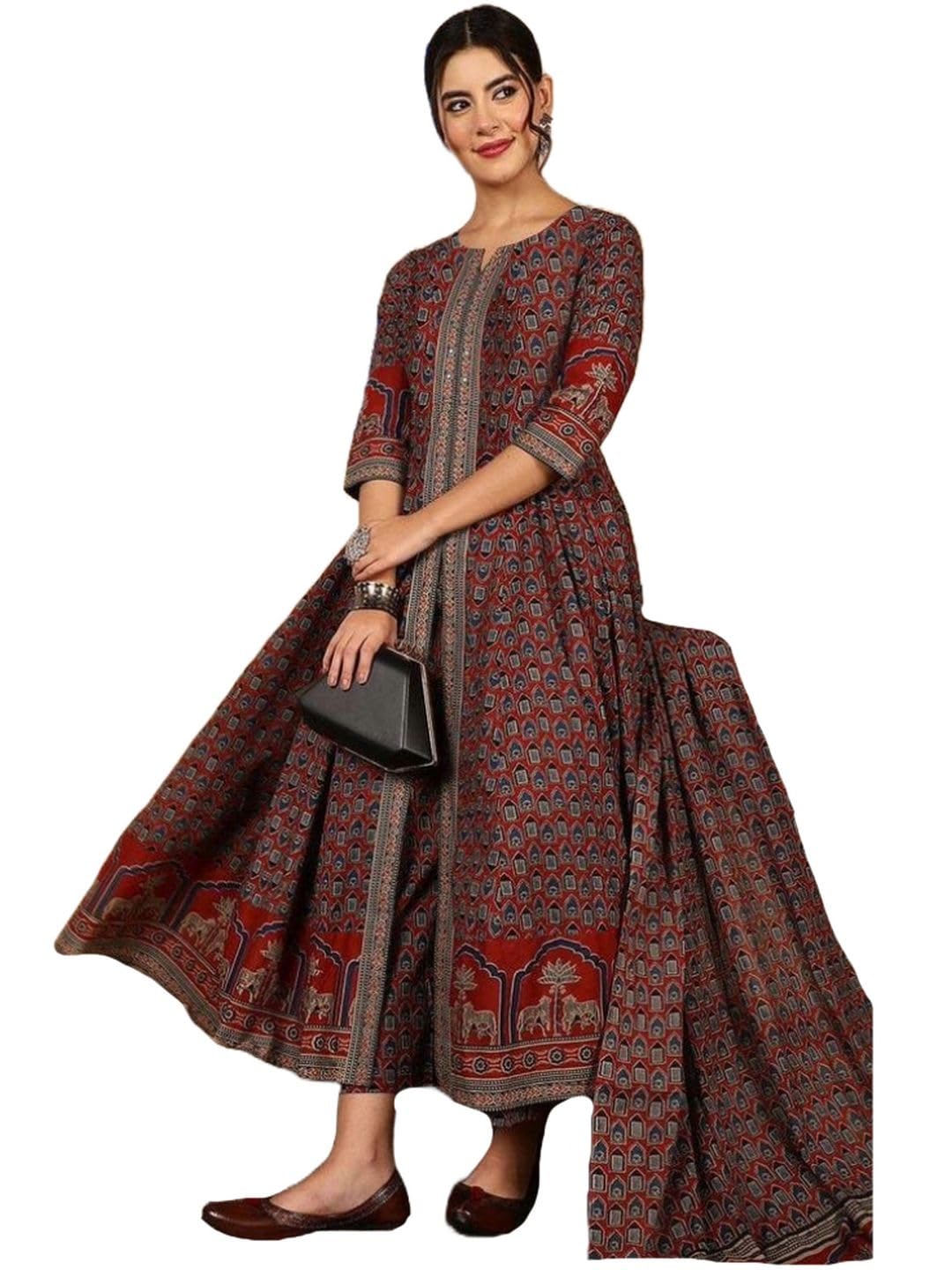 ANNI DESIGNER Women's Rayon Viscose Kurta Set - Maroon