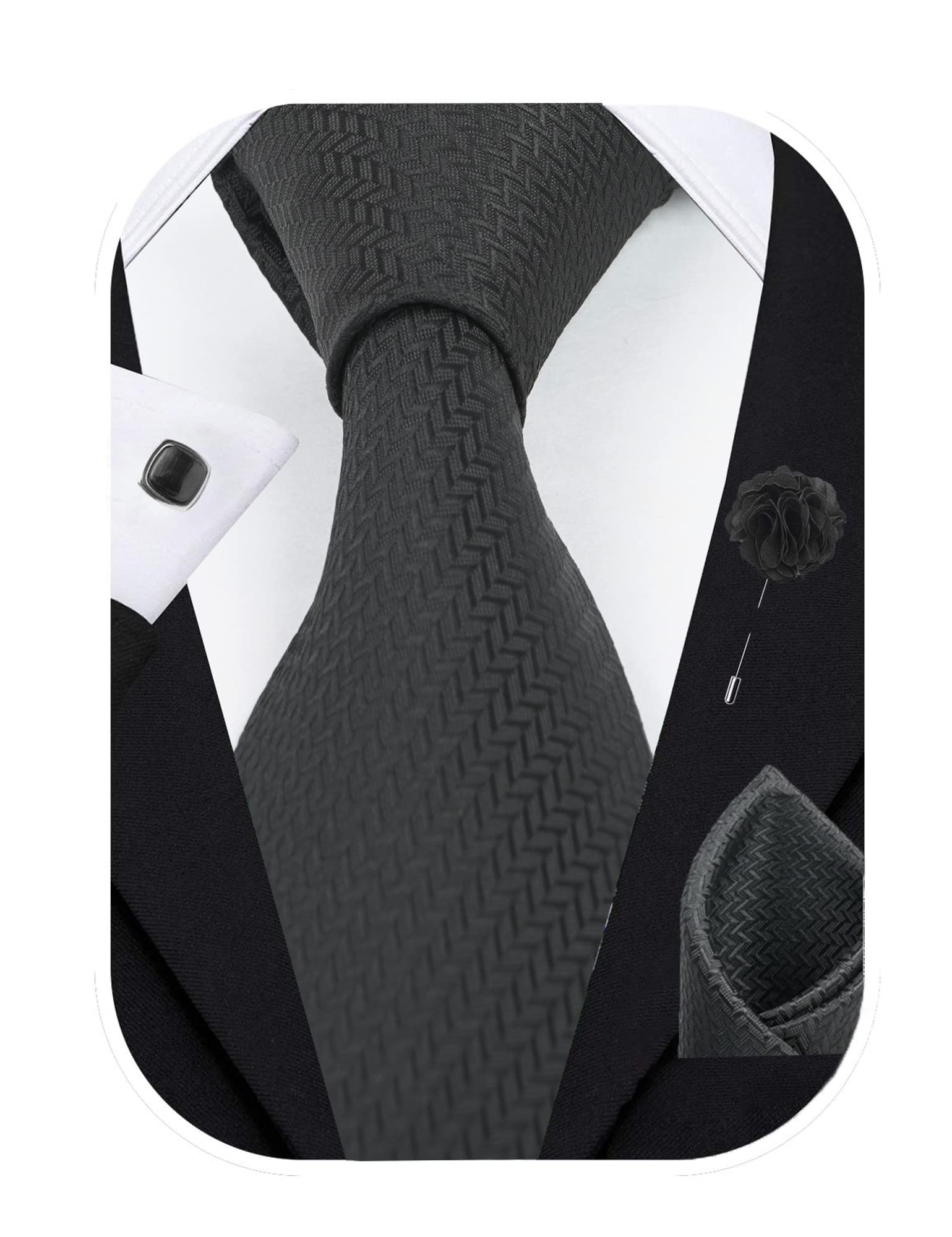 RIZORO Black Plaid Necktie Set for Men - Image 3
