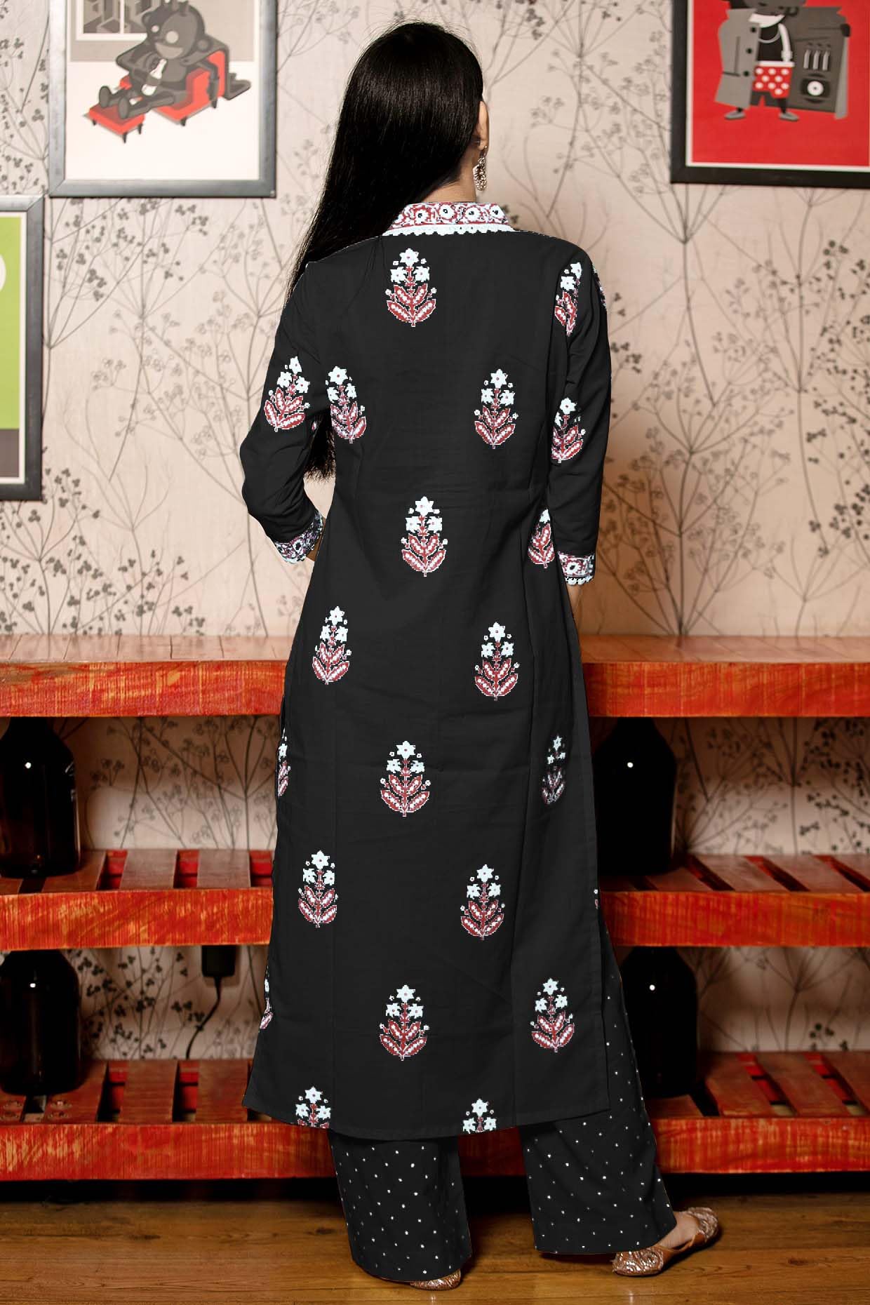 GoSriKi Women's Rayon Viscose Printed Kurta - Black - Image 2