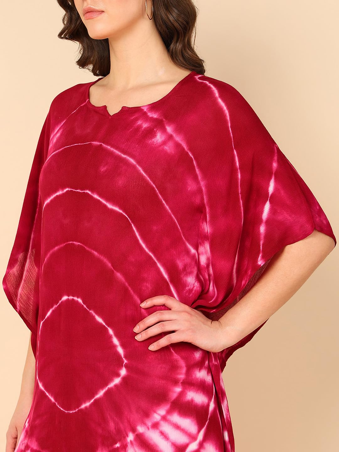 Maaesa Women Tie and Dye Crepe Kaftan Kurta - Pink - Image 4