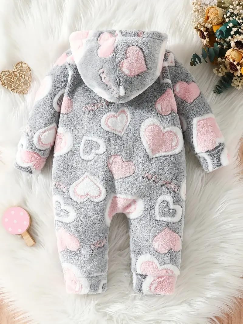 First Kick Baby Cotton Fleece Romper - Heart Prints - Image 3