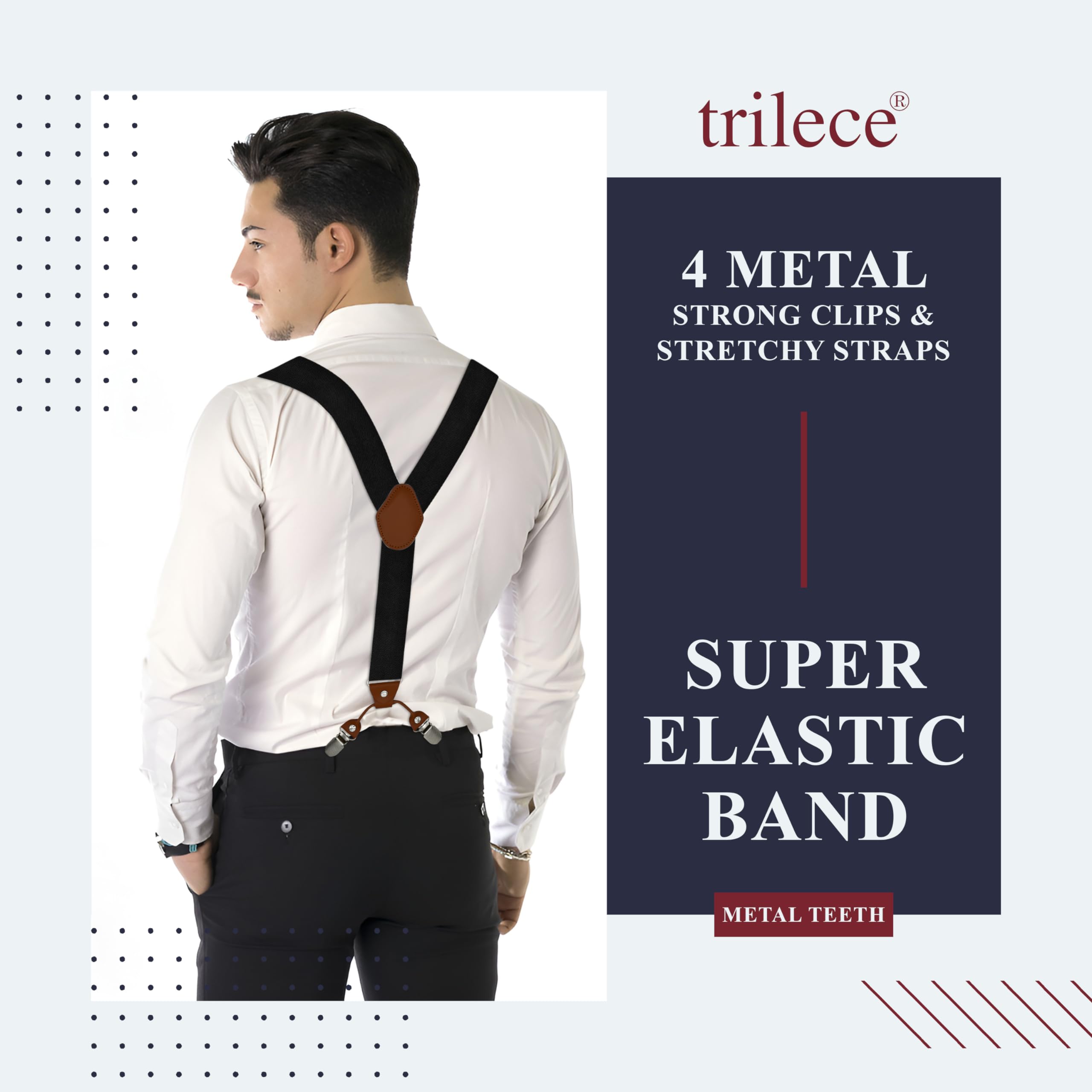 trilece Men's Adjustable Y Back Suspenders - Image 3