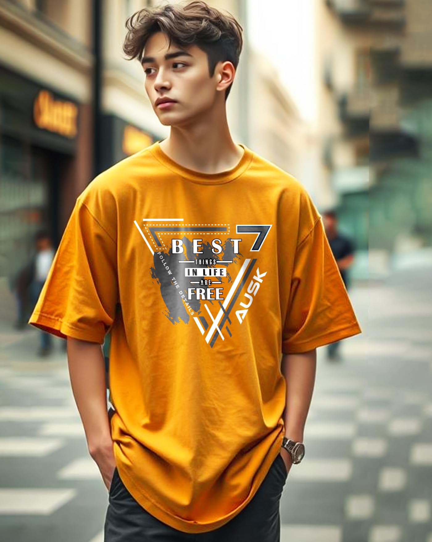 AUSK T-Shirt for Men - Mustard - Image 4