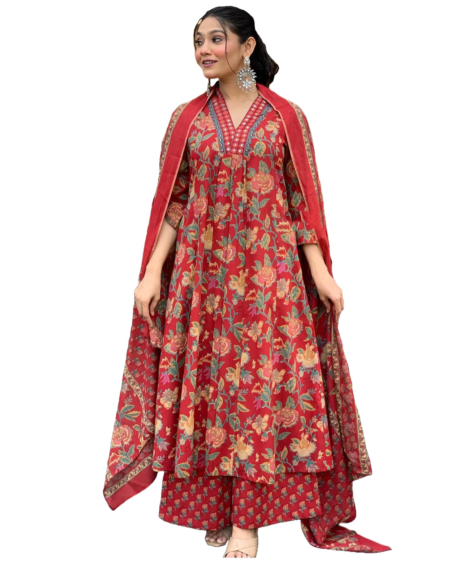 Rayon Blend Anarkali Kurta Set for Women - Red