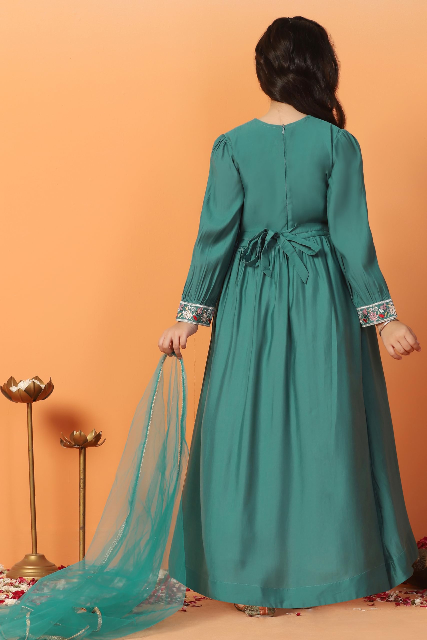 Fashion Dream Girl's Embroidered Maxi Dress - Teal - Image 2